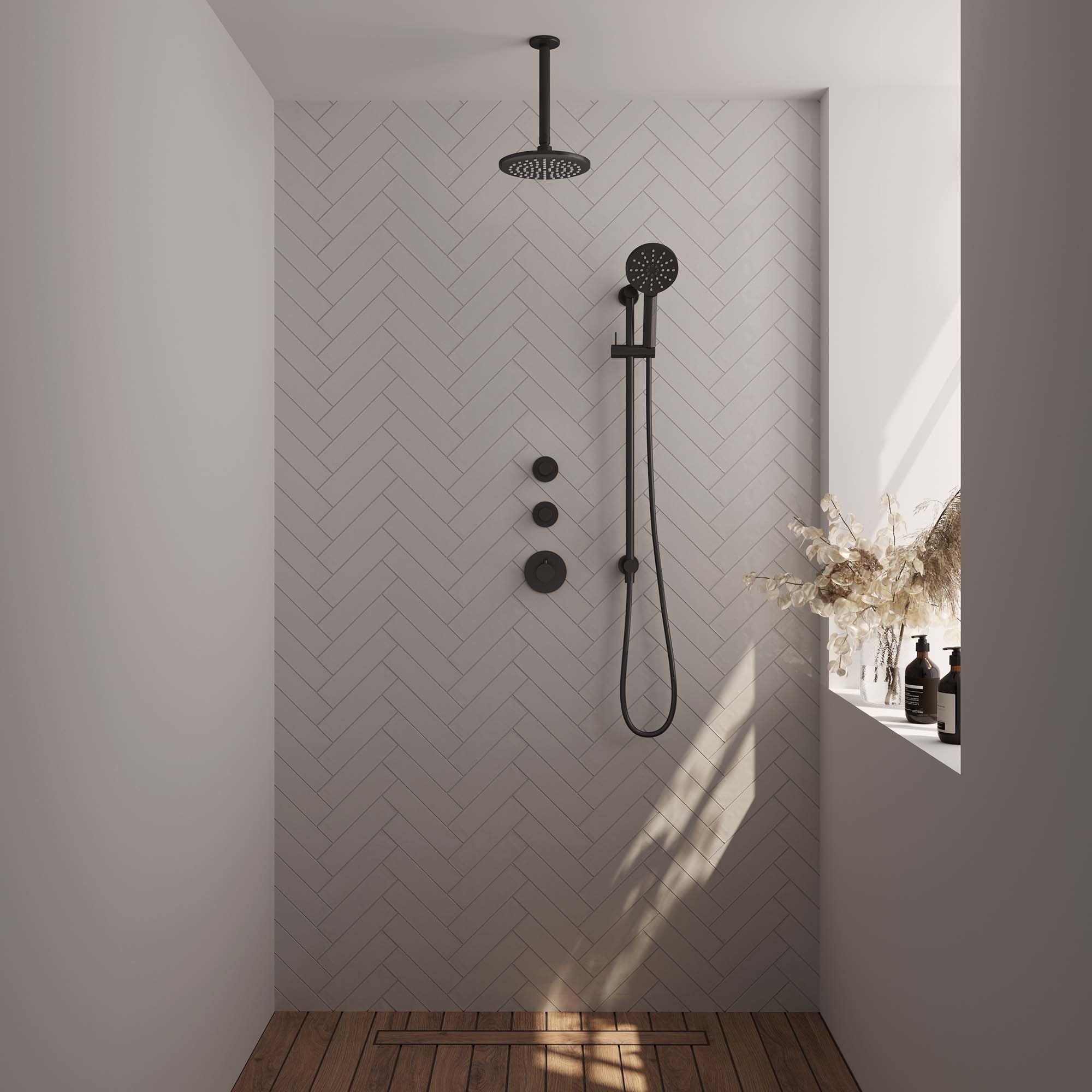 Brauer Black Carving Inbouw Doucheset - 3-Standen Handdouche Rond - 20 cm Hoofddouche - Plafondbuis - 5-S-119 - Afbeelding 2