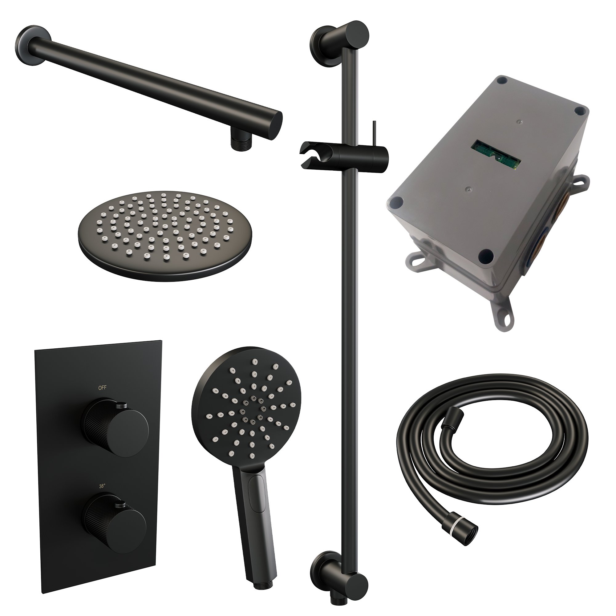 Brauer Black Carving Inbouw Doucheset - 3-Standen Handdouche Rond - 20 cm Hoofddouche - Rechte Wandarm - 5-S-139 - Afbeelding 3