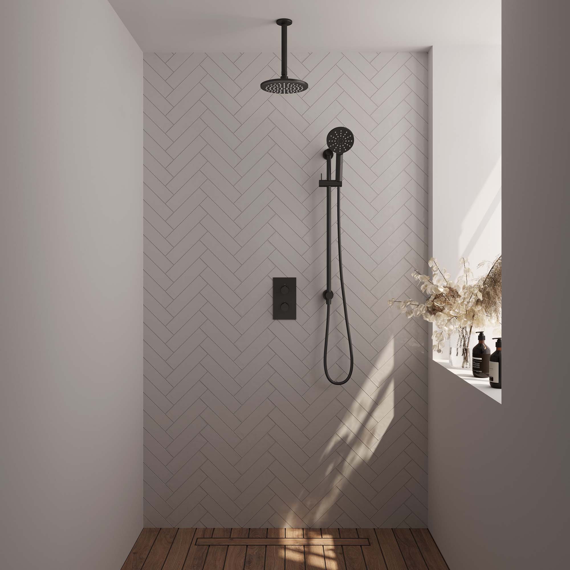 Brauer Black Carving Inbouw Doucheset - 3-Standen Handdouche Rond - 20 cm Hoofddouche - Plafondbuis - 5-S-143 - Afbeelding 2