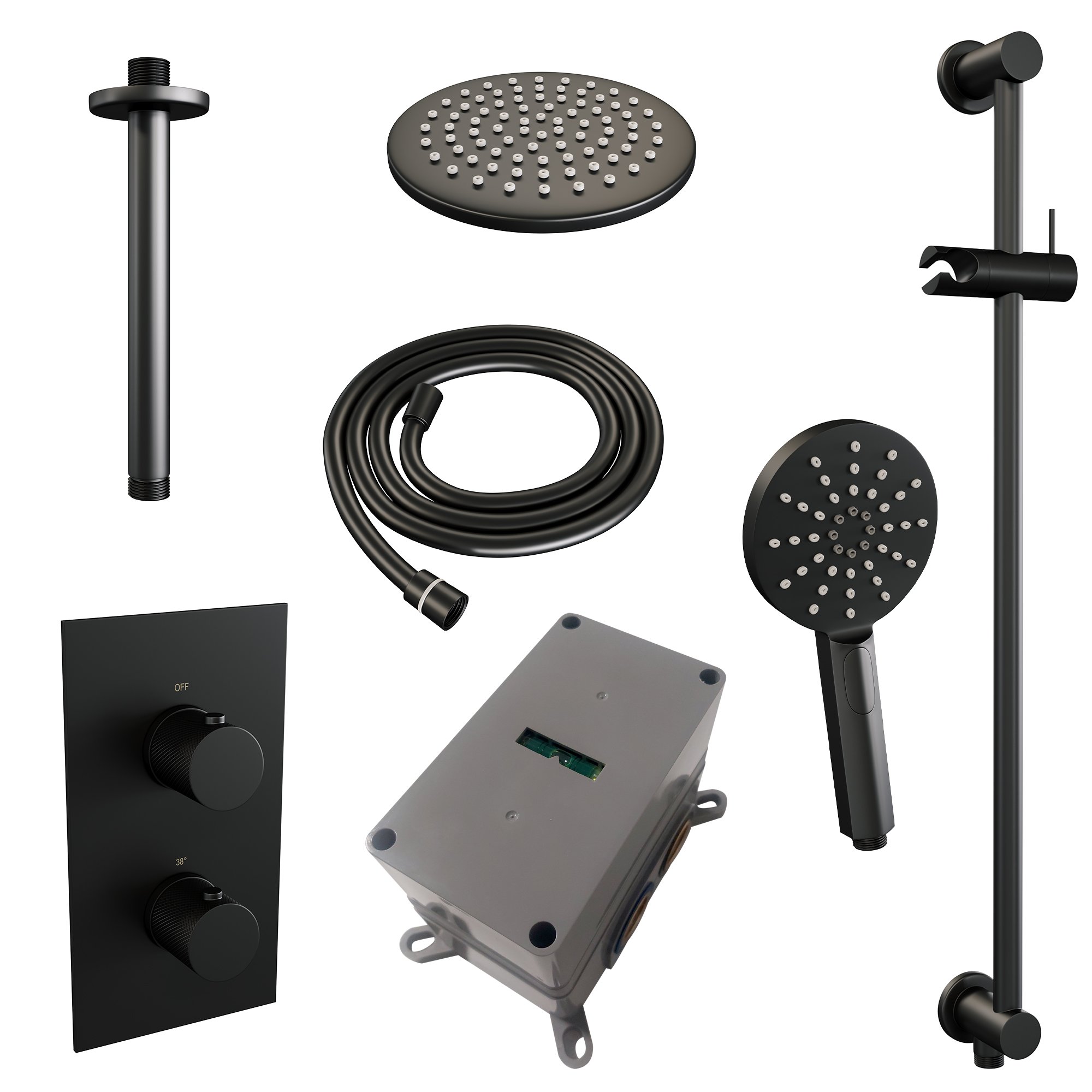 Brauer Black Carving Inbouw Doucheset - 3-Standen Handdouche Rond - 20 cm Hoofddouche - Plafondbuis - 5-S-143 - Afbeelding 3