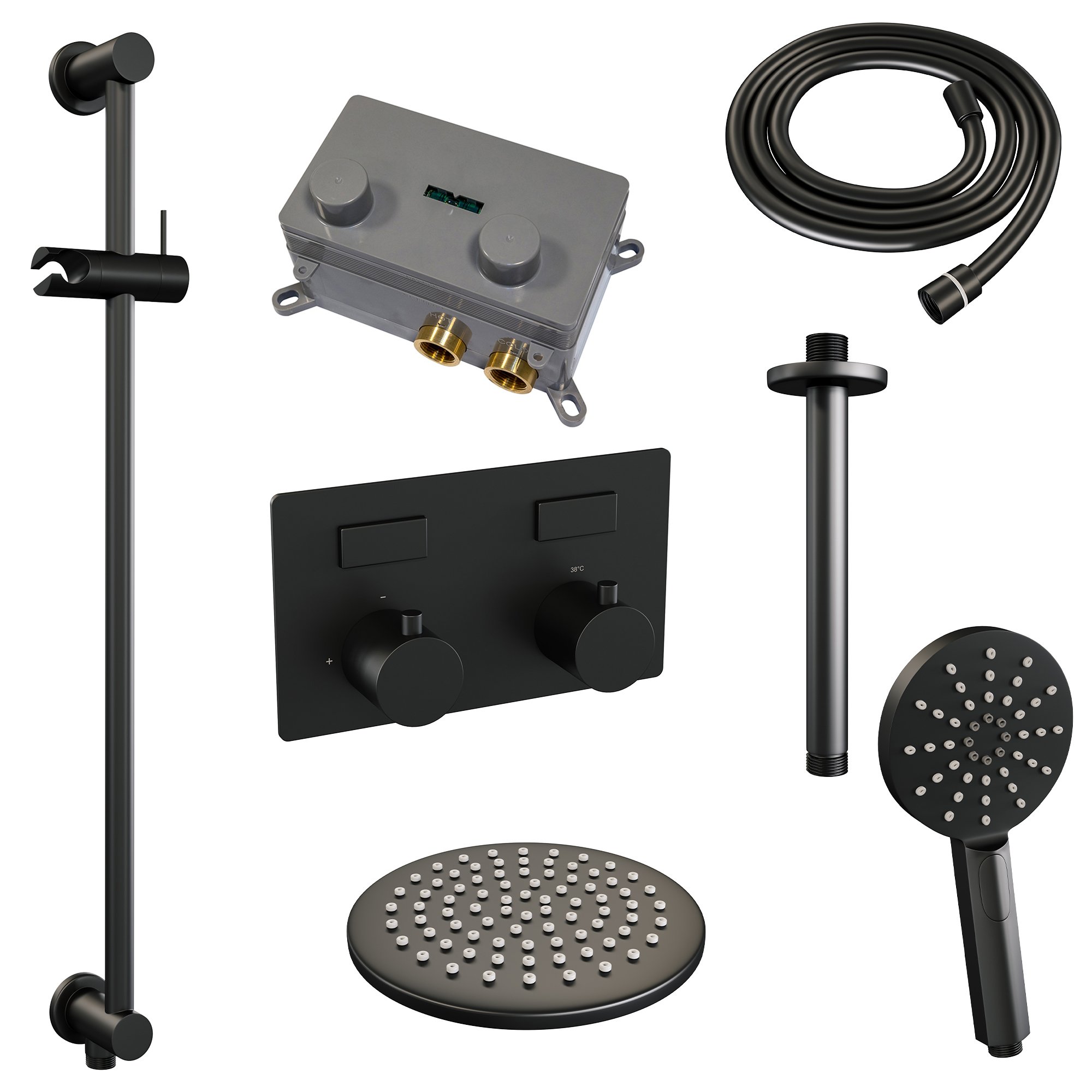 Brauer Black Edition Inbouw Doucheset - 3-Standen Handdouche Rond - 20 cm Hoofddouche - Plafondbuis - 5-S-182 - Afbeelding 2