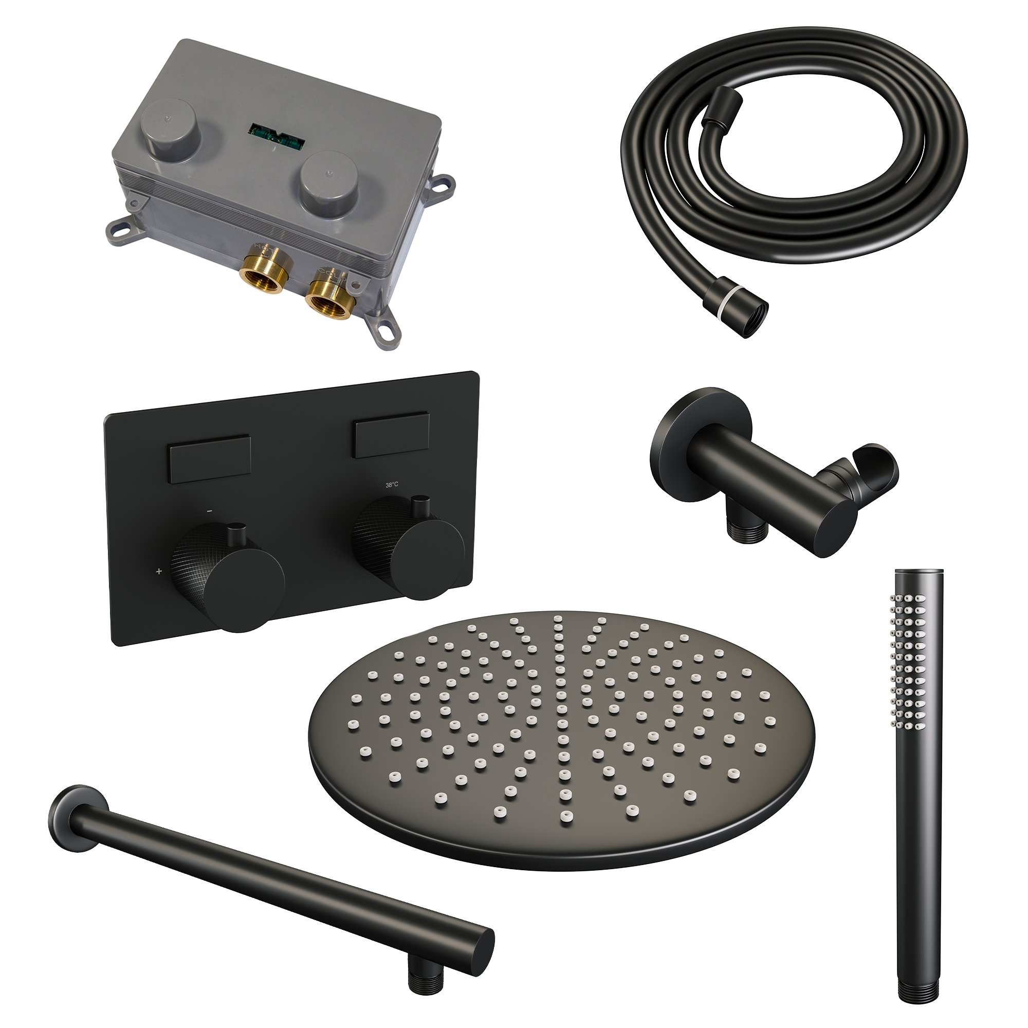 Brauer Black Carving Inbouw Doucheset - Staafmodel Handdouche - 30 cm Hoofddouche - Rechte Wandarm - 5-S-185 - Afbeelding 2