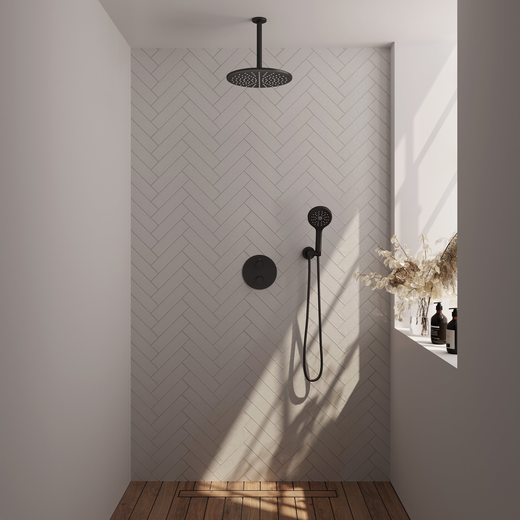 Brauer Black Edition Inbouw Doucheset - 3-Standen Handdouche Rond - 30 cm Hoofddouche - Plafondbuis - 5-S-278 - Afbeelding 2