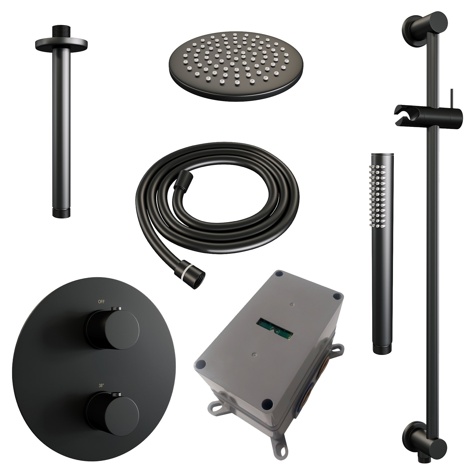 Brauer Black Edition Inbouw Doucheset - Staafmodel Handdouche - 20 cm Hoofddouche - Plafondbuis - 5-S-283 - Afbeelding 3