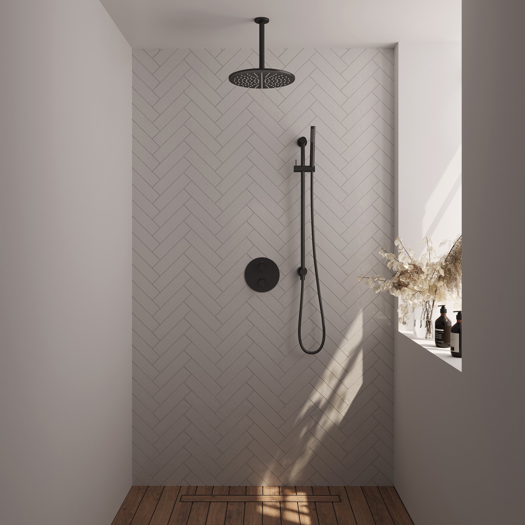 Brauer Black Edition Inbouw Doucheset - Staafmodel Handdouche - 30 cm Hoofddouche - Plafondbuis - 5-S-284 - Afbeelding 2