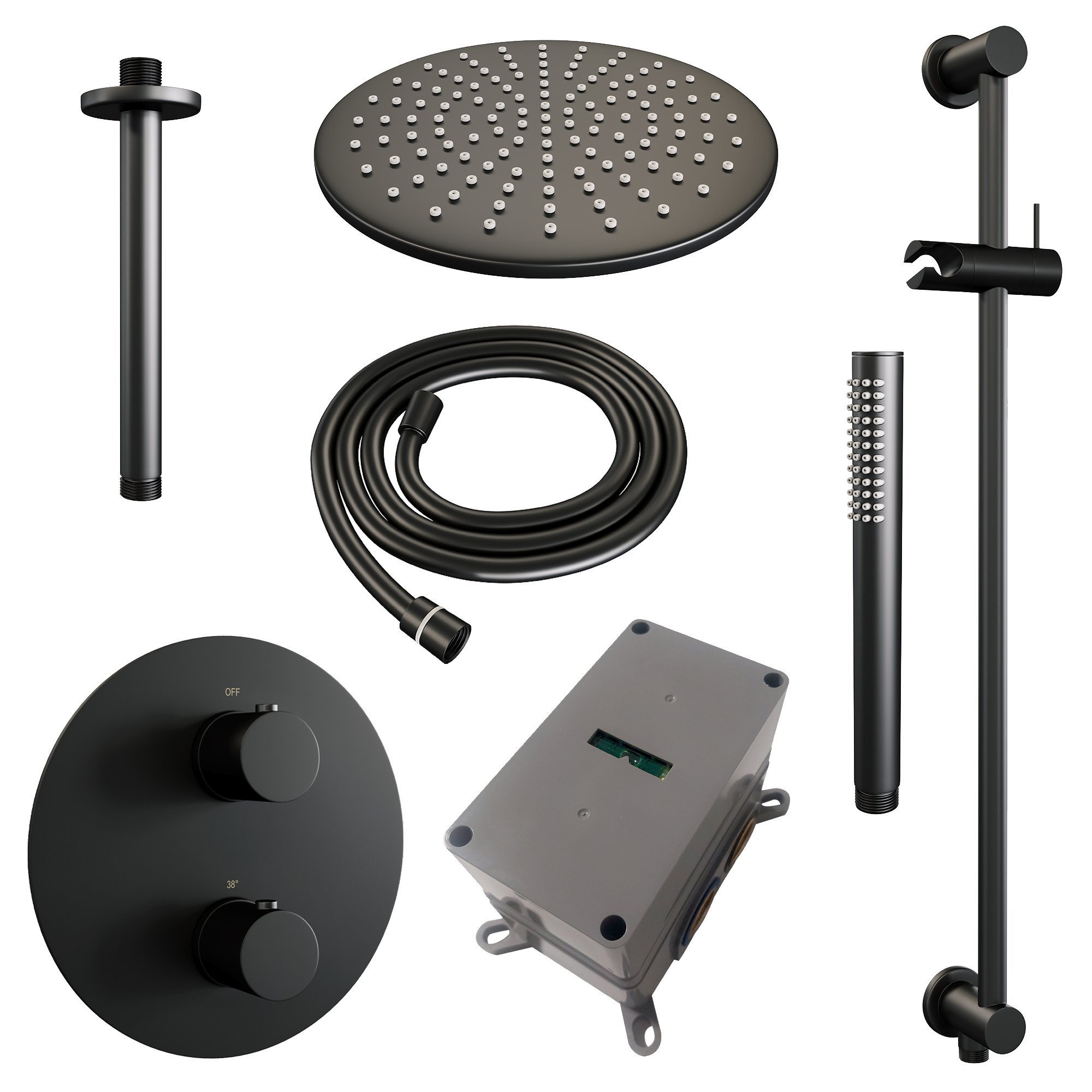 Brauer Black Edition Inbouw Doucheset - Staafmodel Handdouche - 30 cm Hoofddouche - Plafondbuis - 5-S-284 - Afbeelding 3