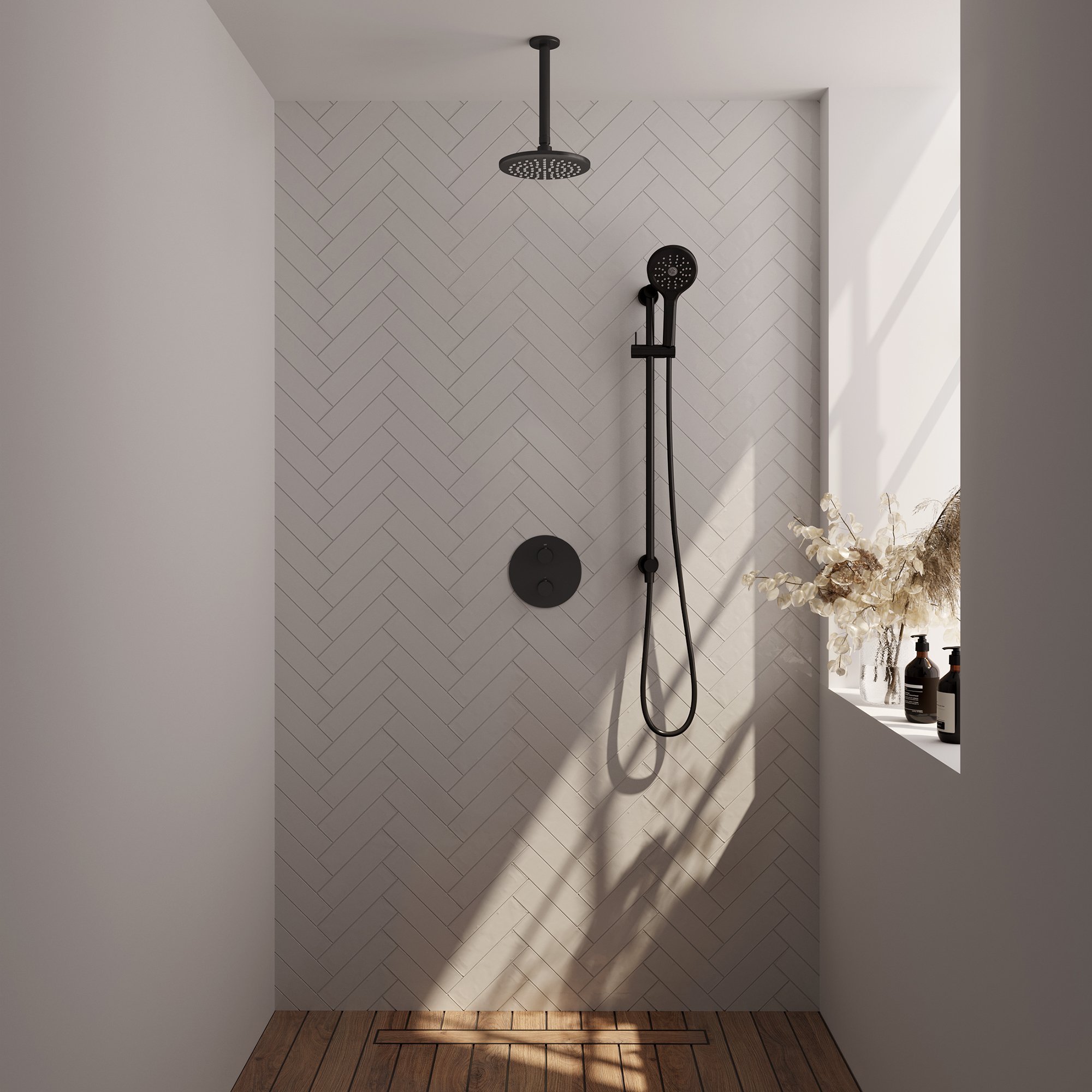 Brauer Black Edition Inbouw Doucheset - 3-Standen Handdouche Rond - 20 cm Hoofddouche - Plafondbuis - 5-S-289 - Afbeelding 2