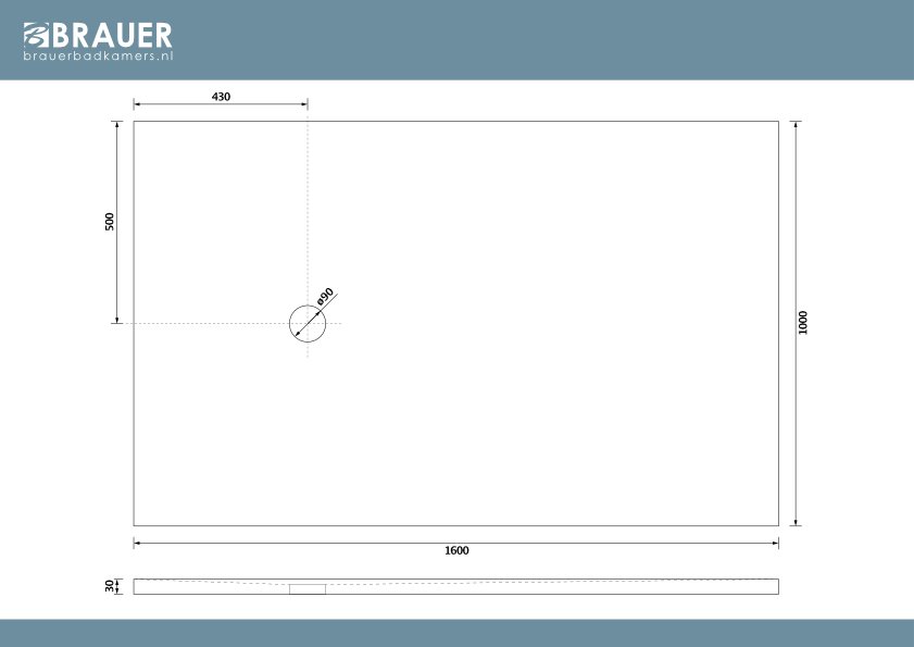 Brauer Asteroid douchebak mineraalmarmer - 160x100 cm - mat zwart - DB-AS100160MZ - Afbeelding 9