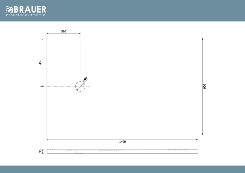 Brauer Asteroid douchebak mineraalmarmer - 140x90 cm - mat zwart - DB-AS90140MZ - Afbeelding 9