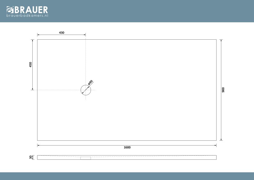 Brauer Asteroid douchebak mineraalmarmer - 160x90 cm - mat zwart - DB-AS90160MZ - Afbeelding 9