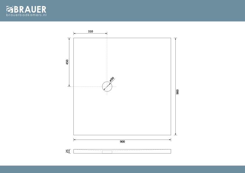 Brauer Asteroid douchebak mineraalmarmer - 90x90 cm - mat zwart - DB-AS9090MZ - Afbeelding 9