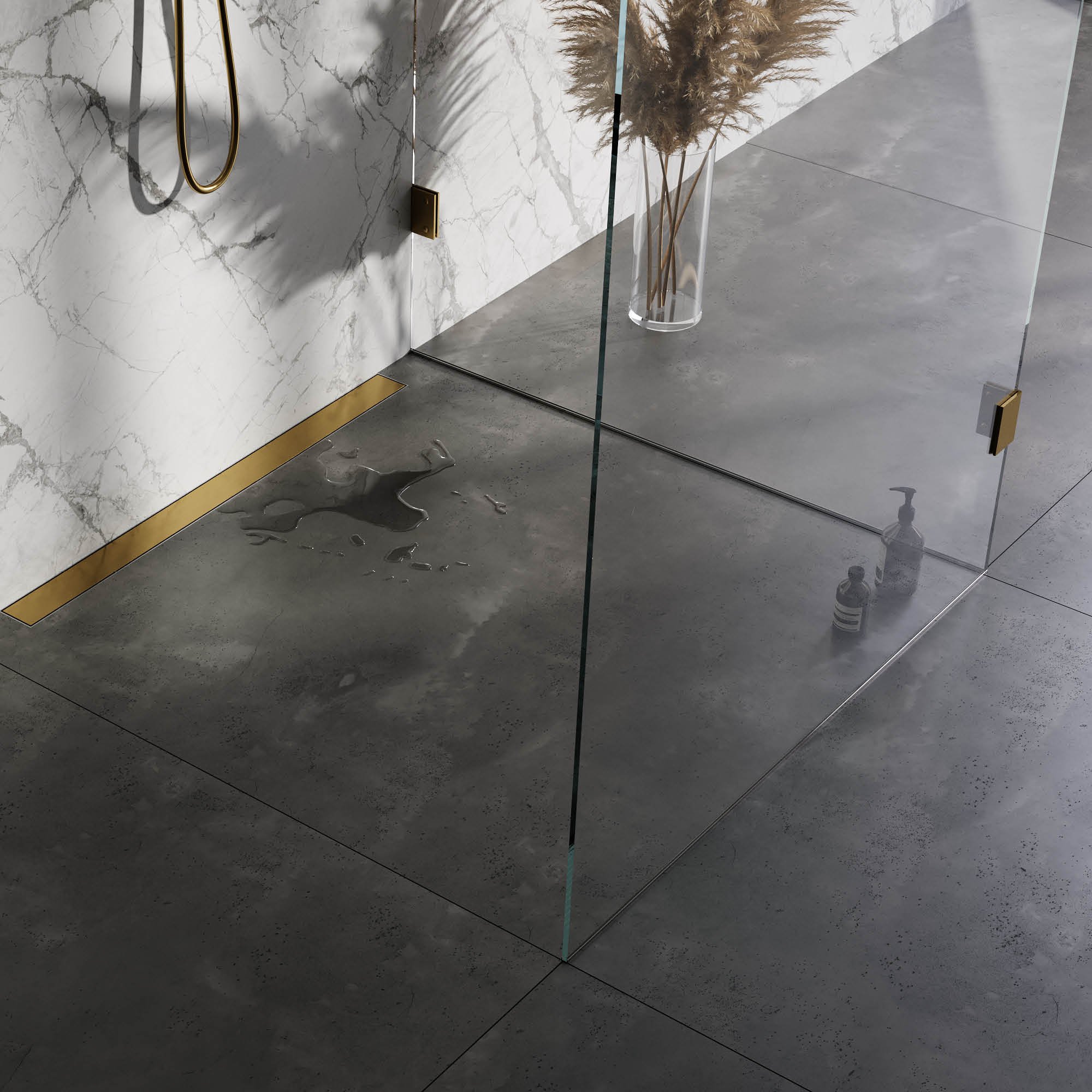 Brauer muur douchegoot met multifunctioneel rooster en muurflens - 100cm - geborsteld goud PVD - DR-MRFW100GG - Afbeelding 3