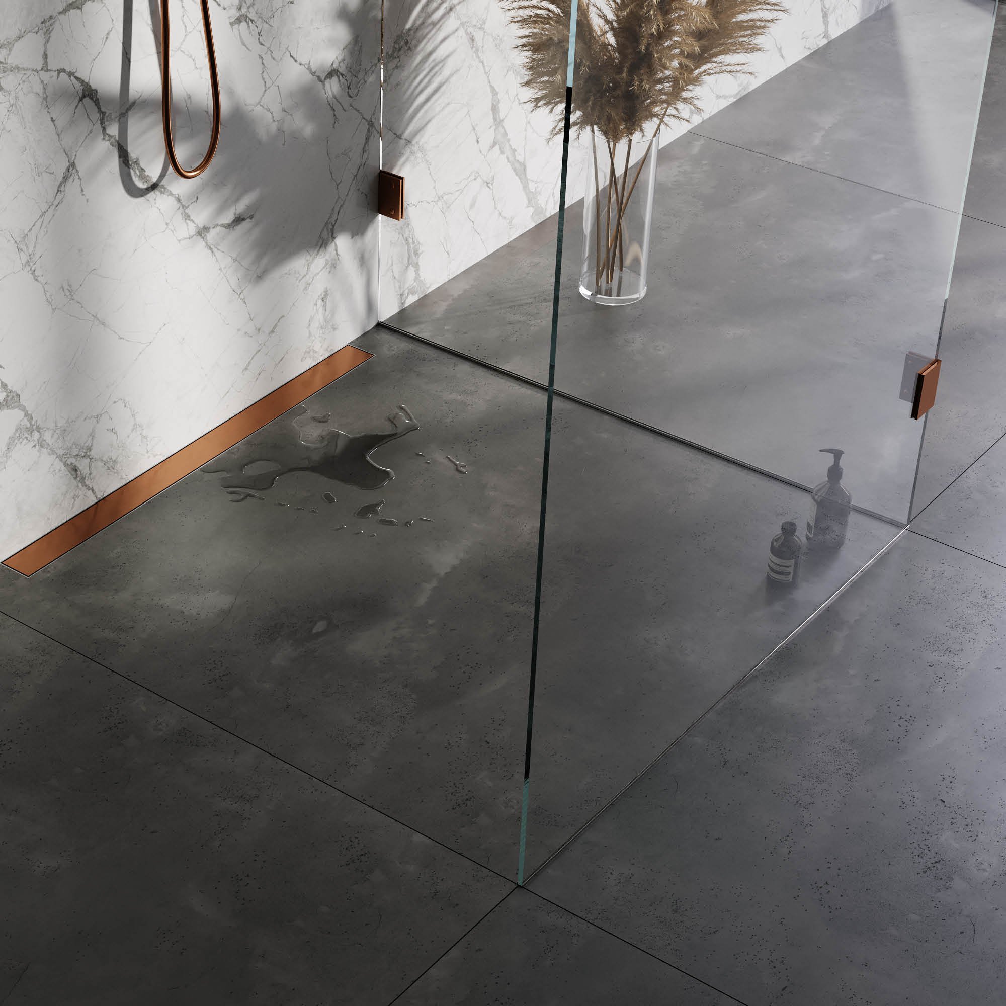 Brauer muur douchegoot met multifunctioneel rooster en muurflens - 100cm - geborsteld koper PVD - DR-MRFW100GK - Afbeelding 3