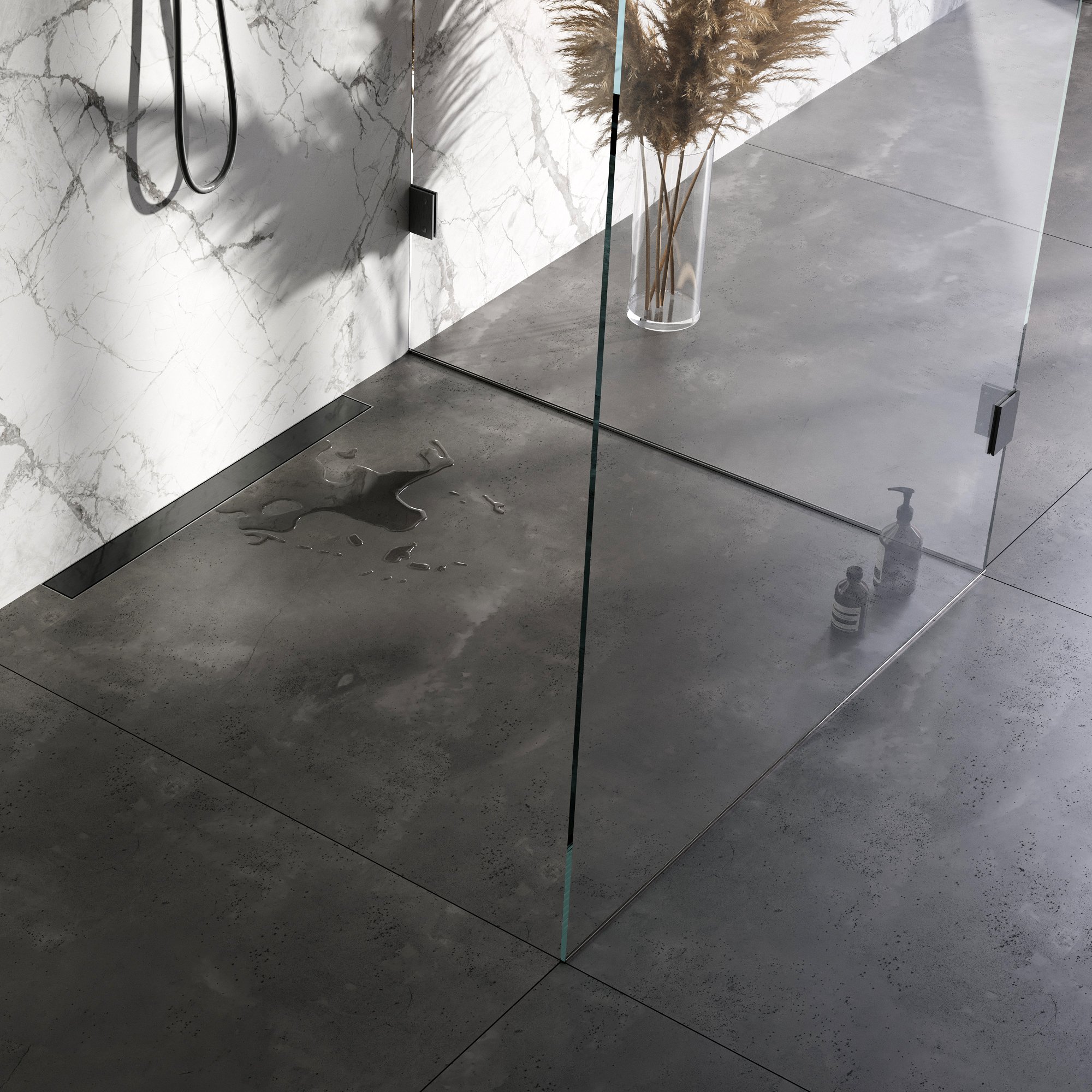 Brauer muur douchegoot met multifunctioneel rooster en muurflens - 80cm - geborsteld gunmetal PVD - DR-MRFW80GM - Afbeelding 3