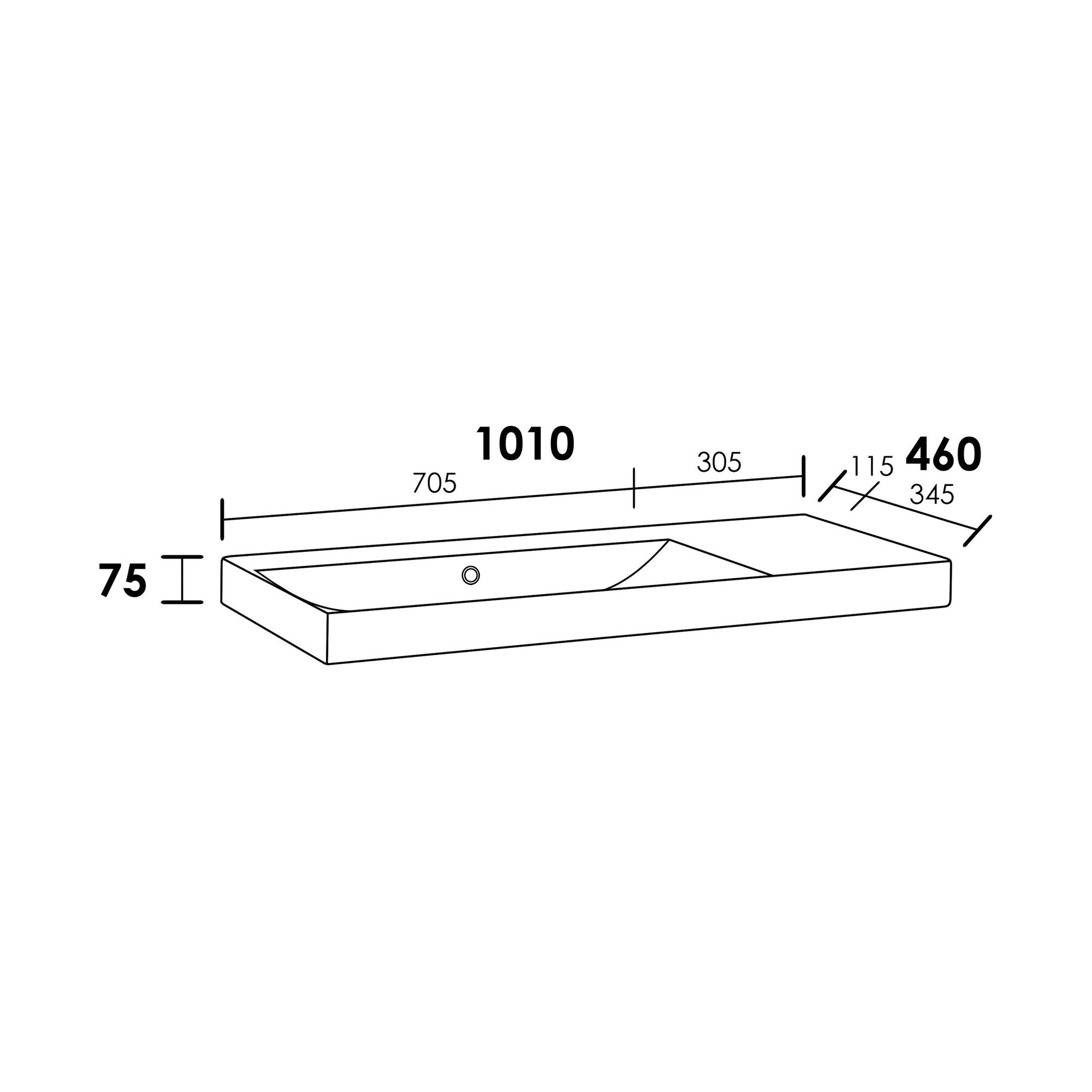 Brauer Aurora Wastafel - 101 cm x 46 cm - 1 Wasbak - Geen Kraangaten - Wit - WT-AU1000LHW - Afbeelding 3