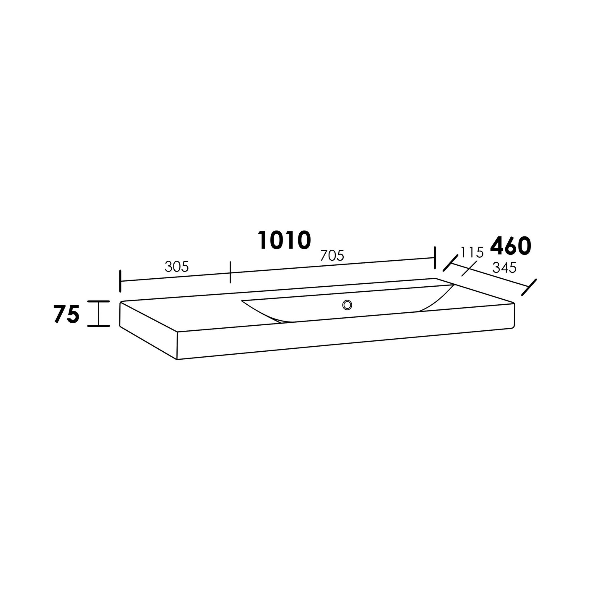 Brauer Aurora Wastafel - 101 cm x 46 cm - 1 Wasbak - Geen Kraangaten - Wit - WT-AU1000RHW - Afbeelding 3