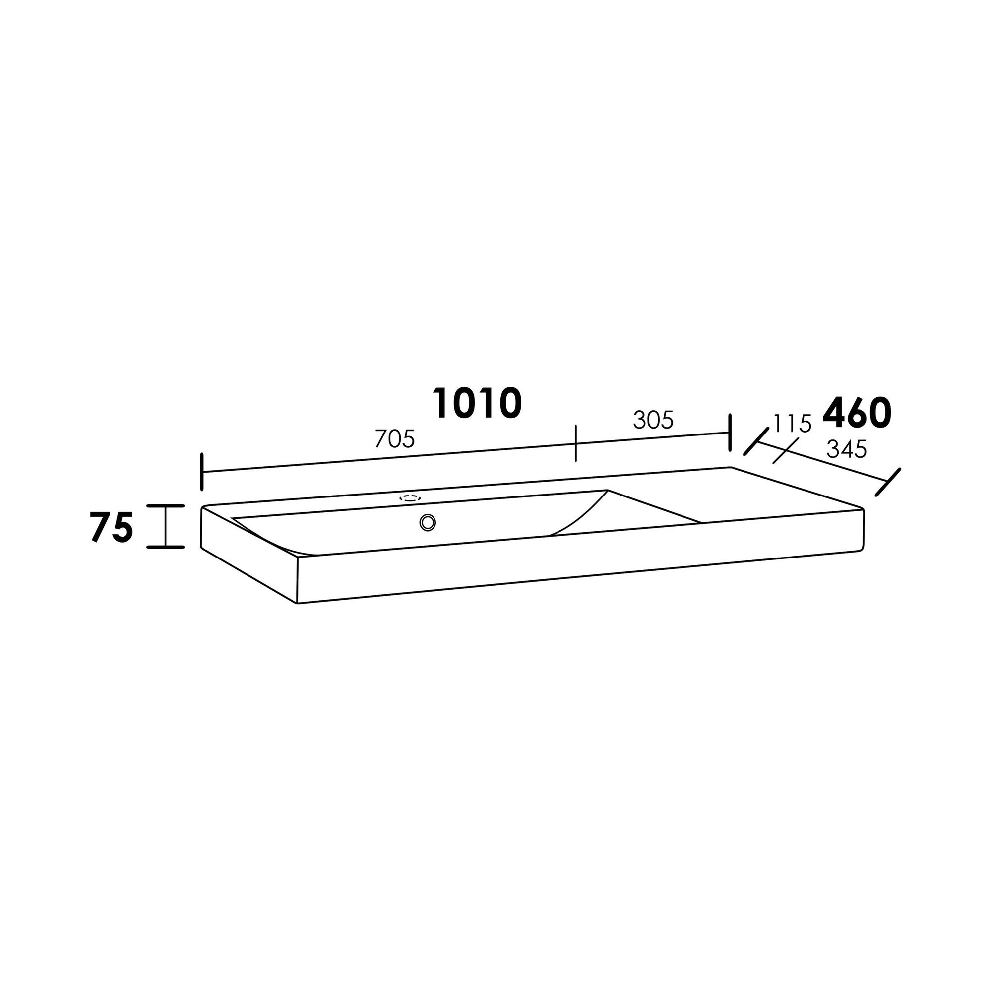 Brauer Aurora Wastafel - 101 cm x 46 cm - 1 Wasbak - 1 Kraangat - Wit - WT-AU1001LHW - Afbeelding 3