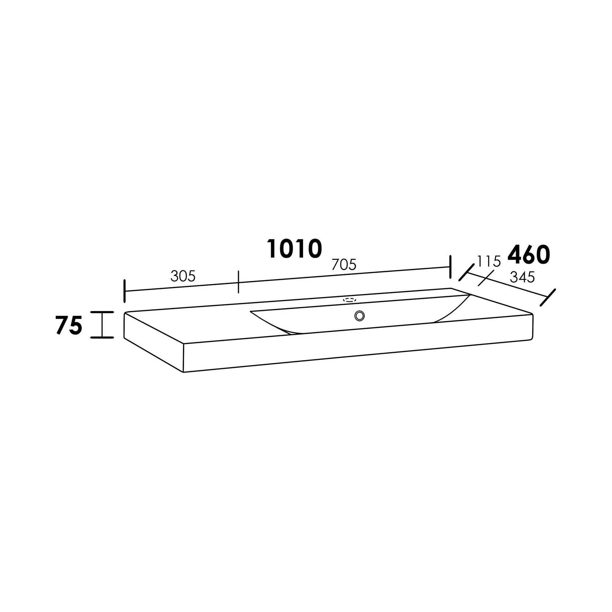 Brauer Aurora Wastafel - 101 cm x 46 cm - 1 Wasbak - 1 Kraangat - Wit - WT-AU1001RHW - Afbeelding 3