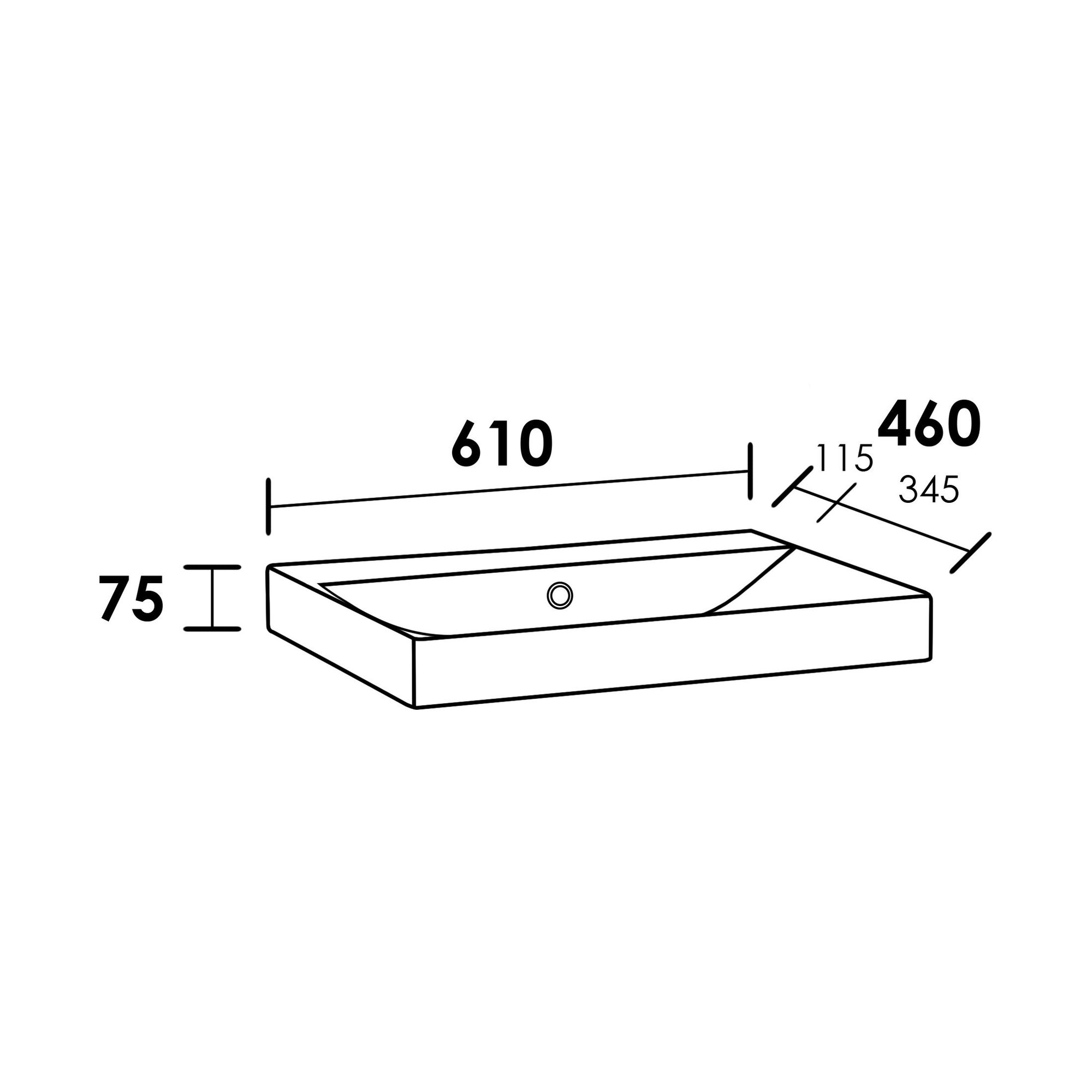 Brauer Aurora Wastafel - 61 cm x 46 cm - 1 Wasbak - Geen Kraangaten - Wit - WT-AU600HW - Afbeelding 3