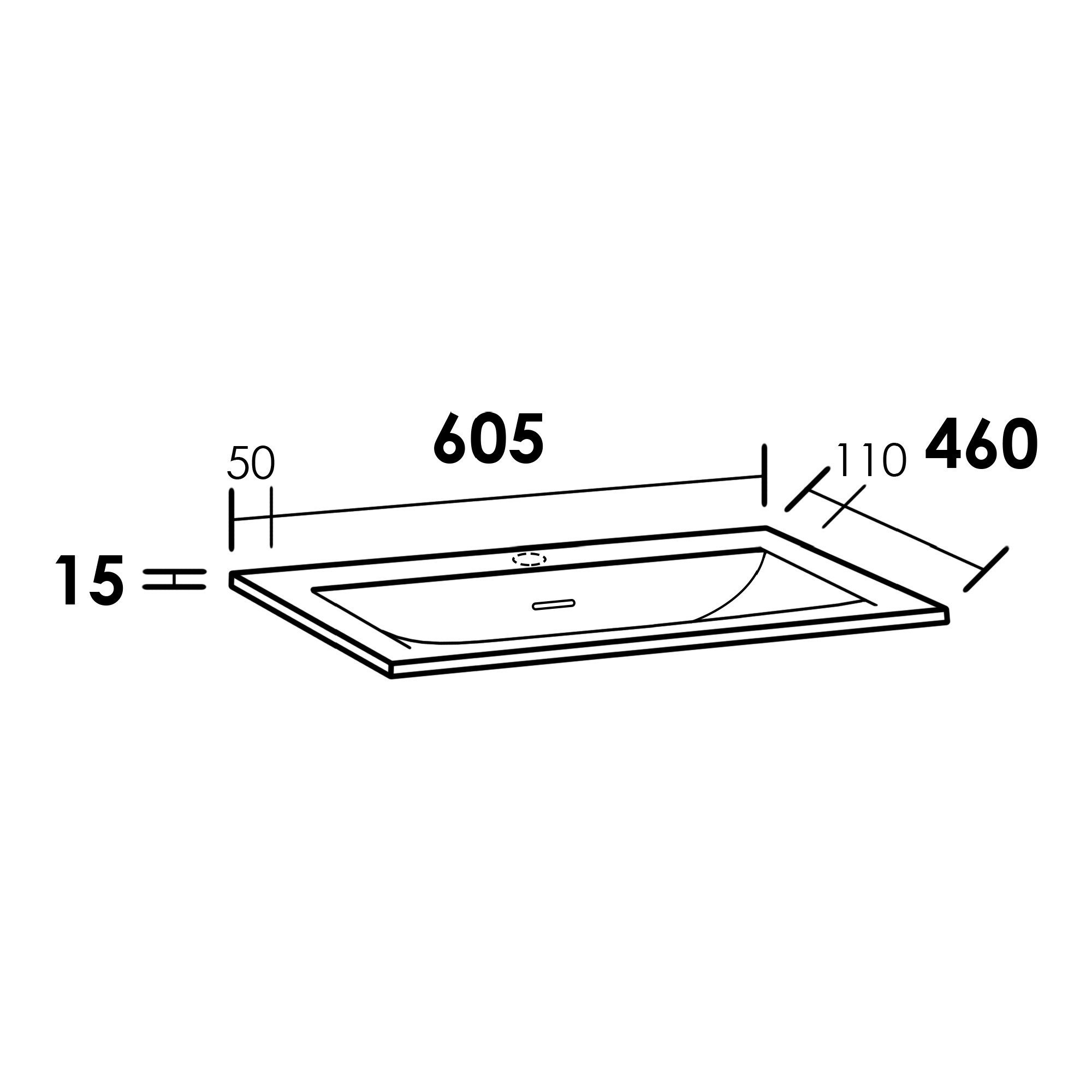 Brauer Glacier Wastafel - 60,5 cm x 46 cm - 1 Wasbak - 1 Kraangat - Wit - WT-GL601HW - Afbeelding 3