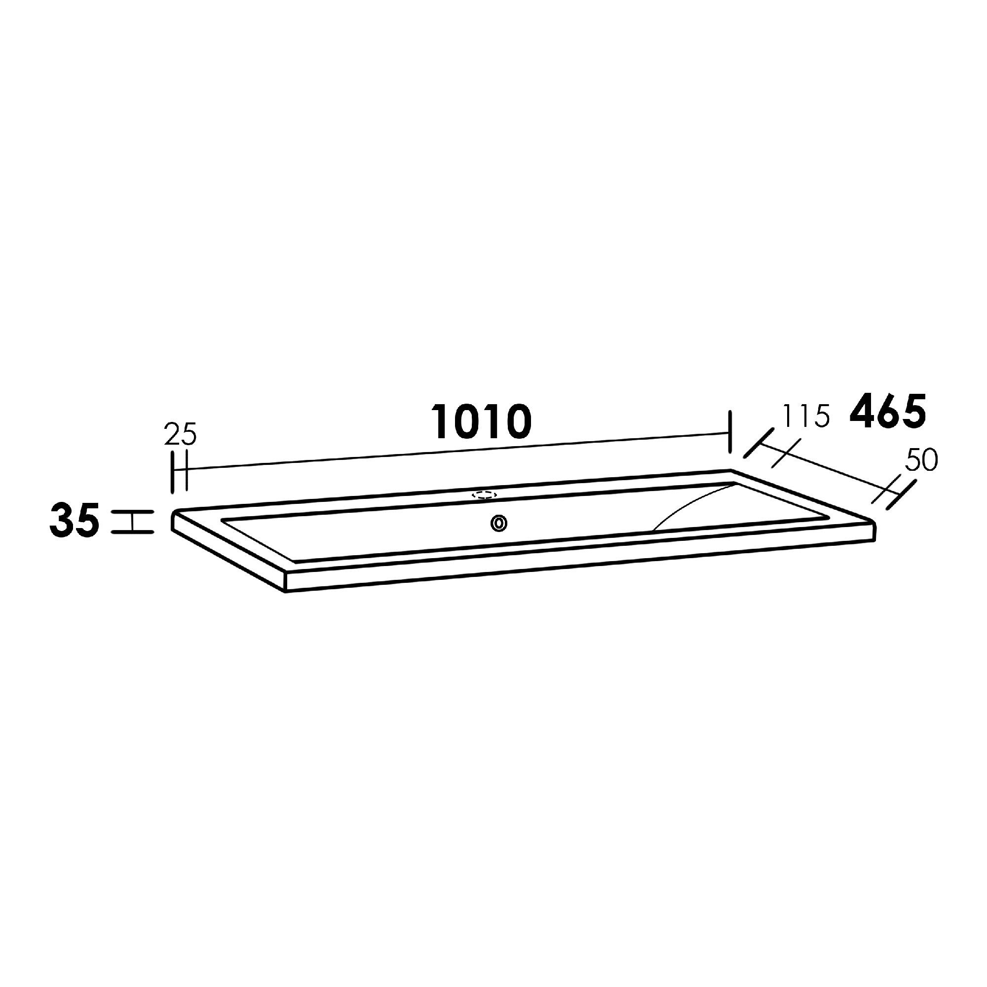 Brauer Halo Wastafel - 101 cm x 46,5 cm - 1 Wasbak - 1 Kraangat - Wit - WT-HA1001HW - Afbeelding 3
