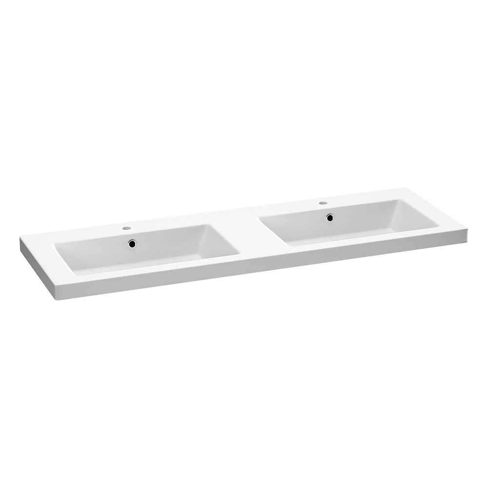 Brauer Solar Medium Wastafel - 139 cm x 45,7 cm - 2 Wasbakken - 2 Kraangaten - Wit - WT-SOM1402MW - Afbeelding 2