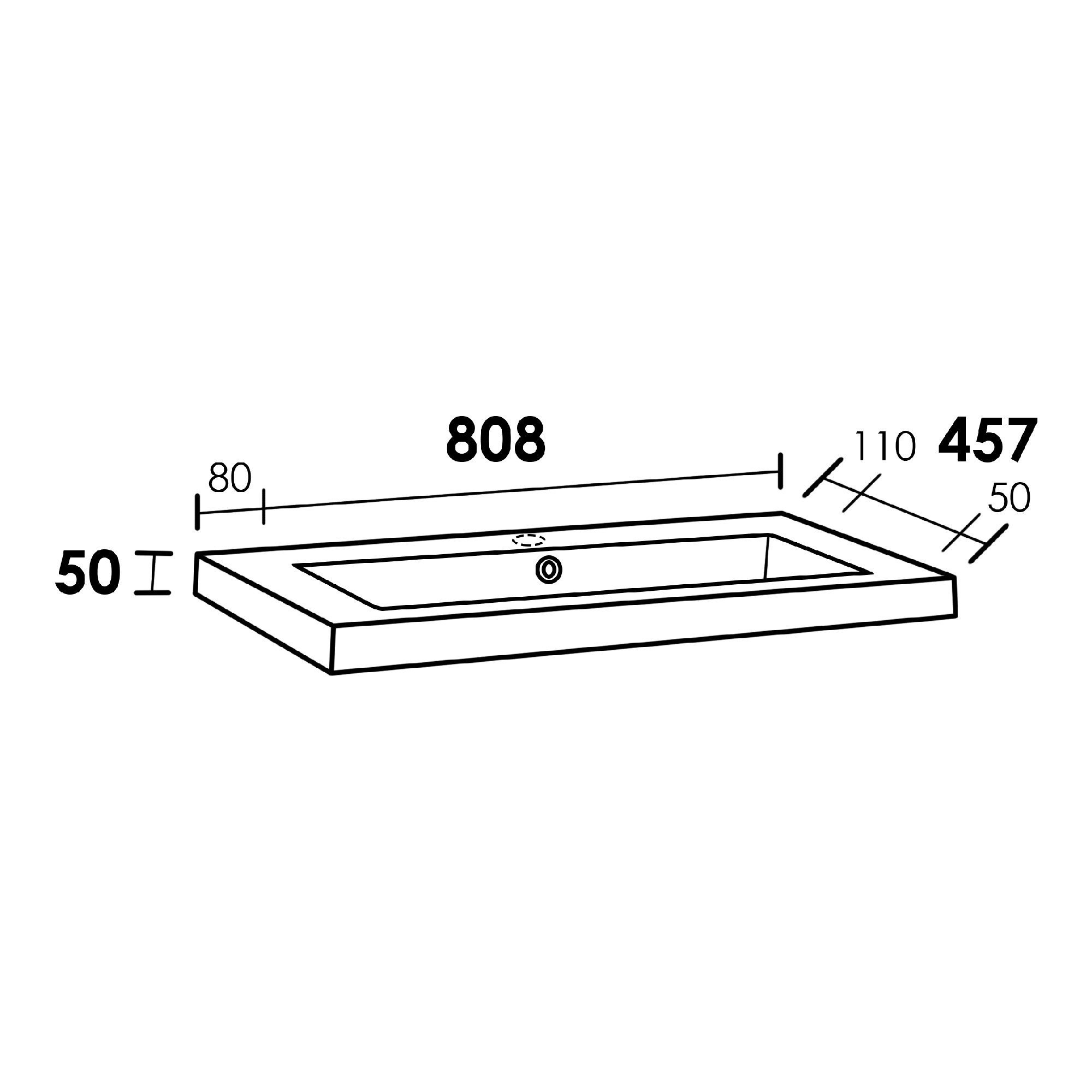Brauer Solar Medium Wastafel - 80,8 cm x 45,7 cm - 1 Wasbak - 1 Kraangat - Wit - WT-SOM801ZW - Afbeelding 3