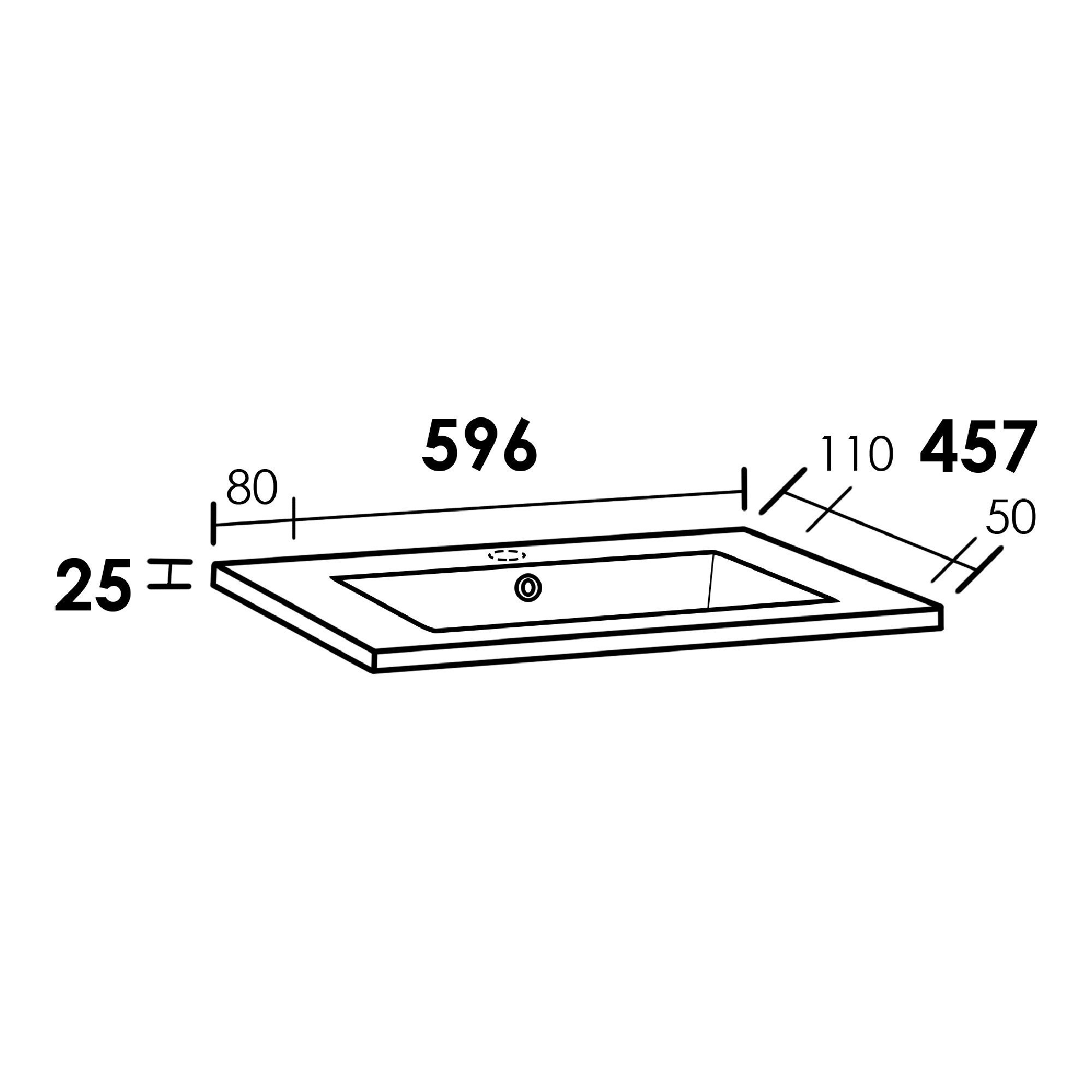 Brauer Solar Slim Wastafel - 59,6 cm x 45,7 cm - 1 Wasbak - 1 Kraangat - Wit - WT-SOS601ZW - Afbeelding 3