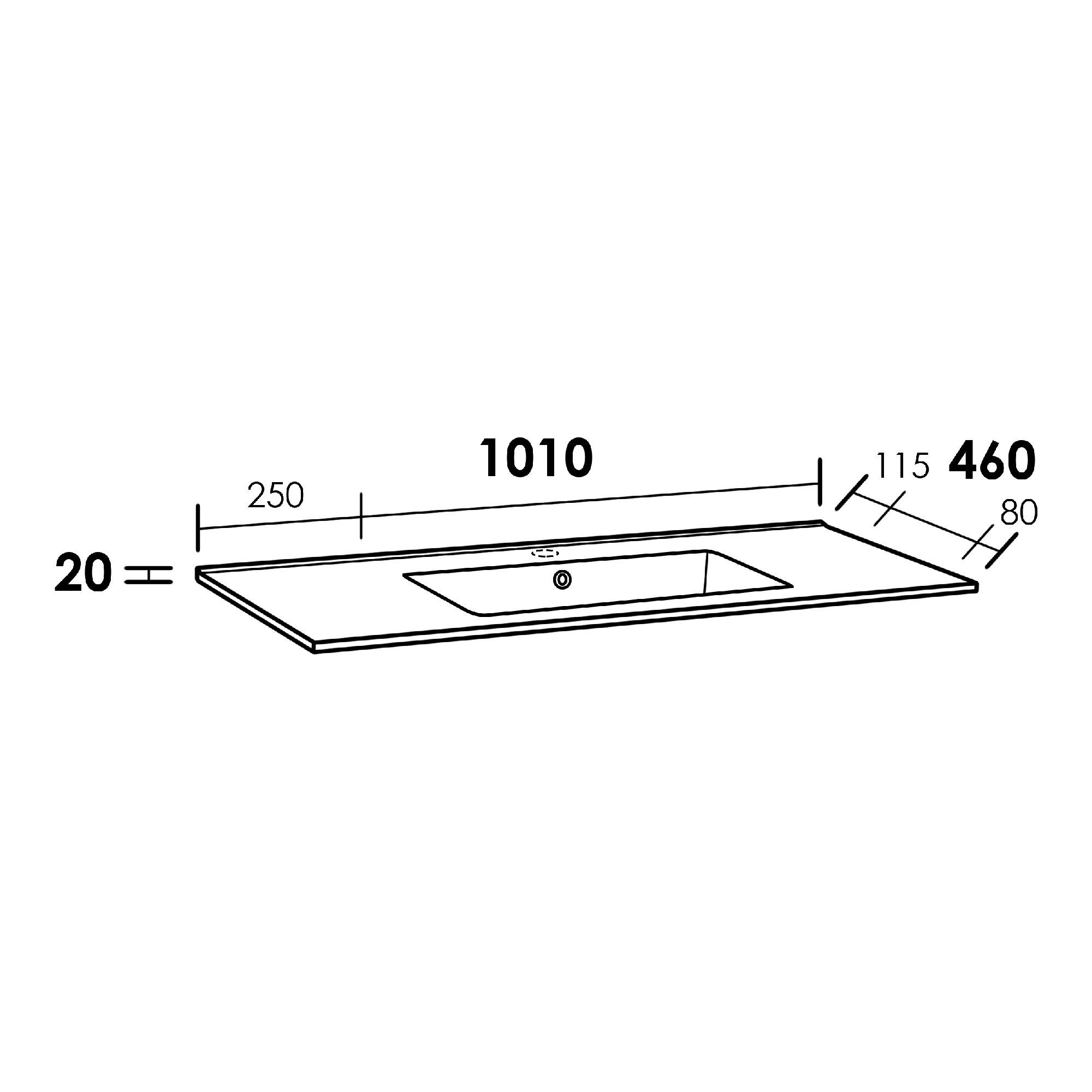 Brauer Starfall Wastafel - 101 cm x 46 cm - 1 Wasbak - 1 Kraangat - Wit - WT-ST1001HW - Afbeelding 3