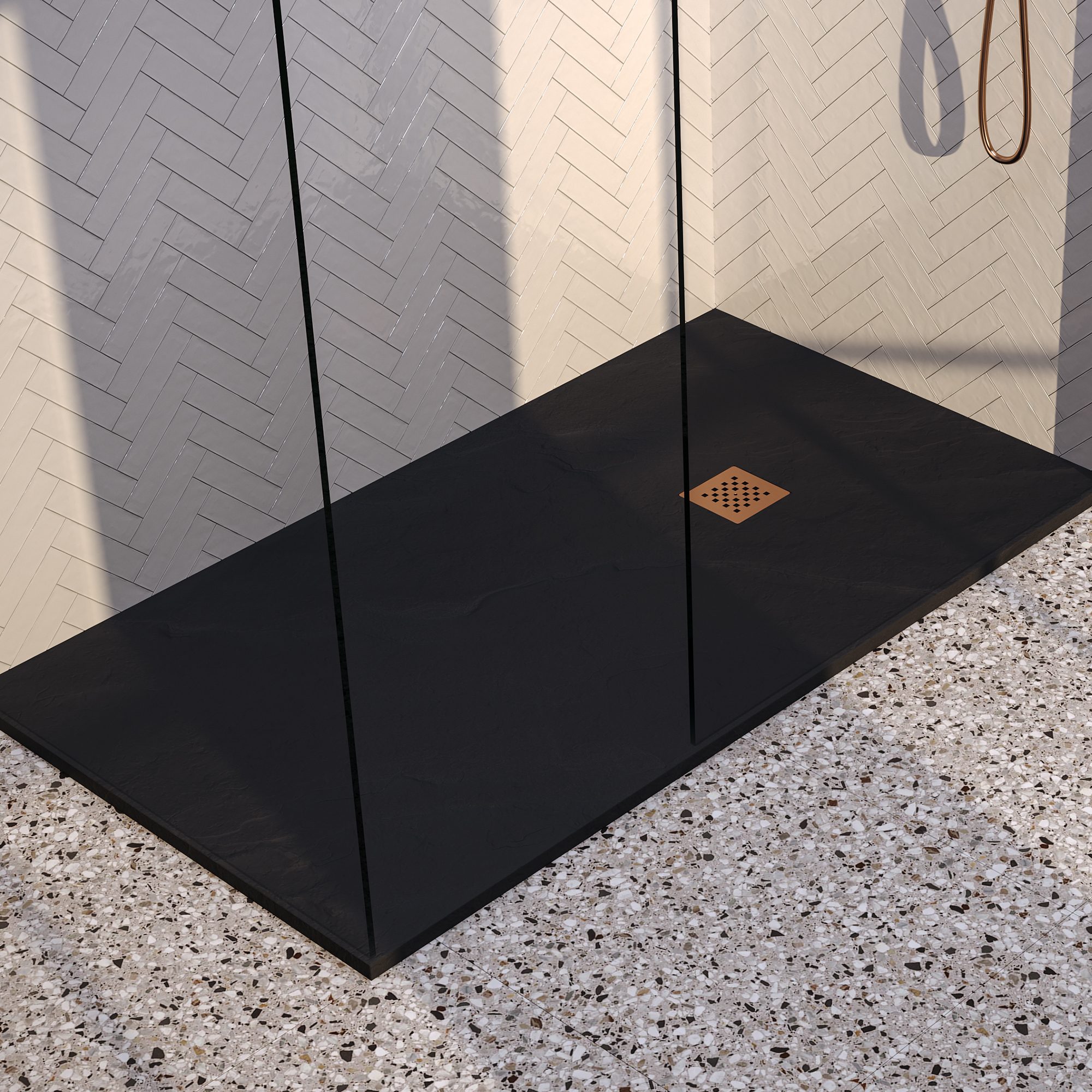 Brauer Asteroid douchebak mineraalmarmer - 180x90 cm - mat zwart - DB-AS90180MZ