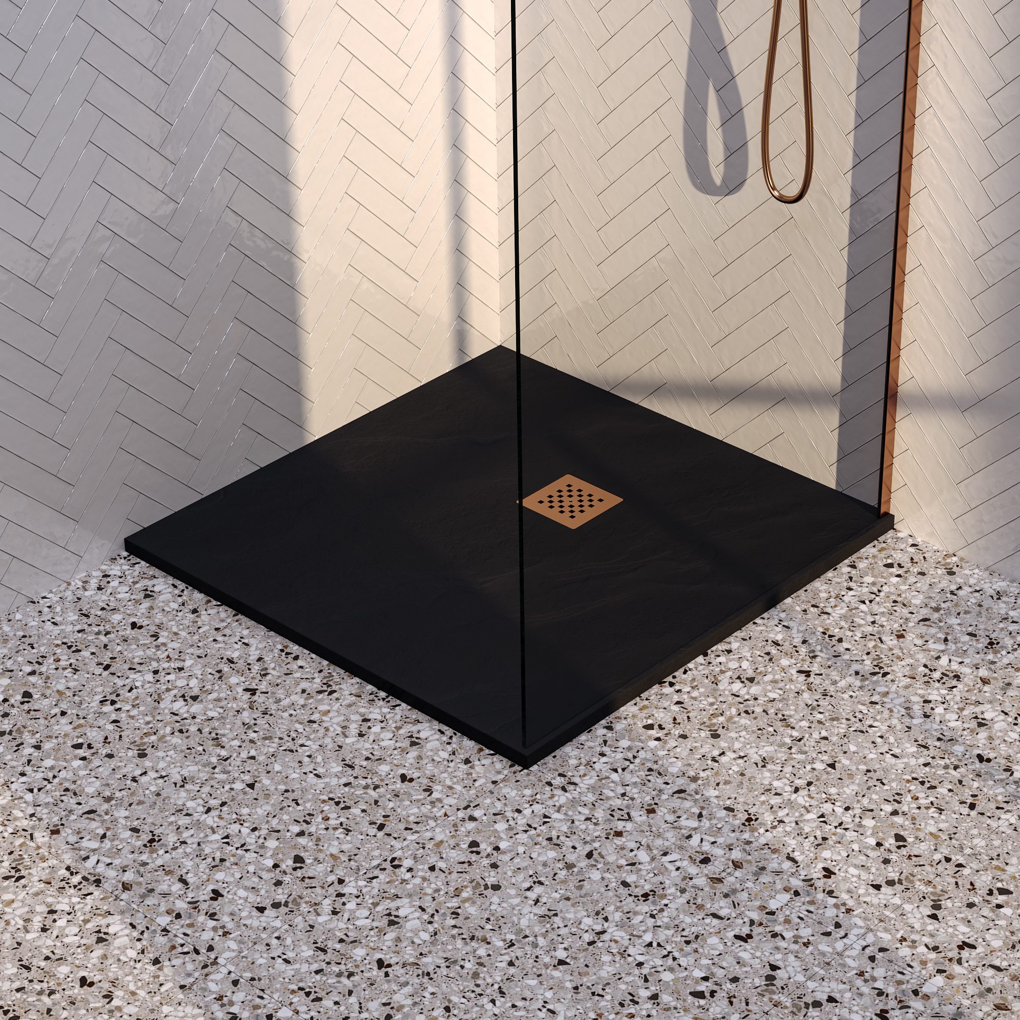 Brauer Asteroid douchebak mineraalmarmer - 90x90 cm - mat zwart - DB-AS9090MZ
