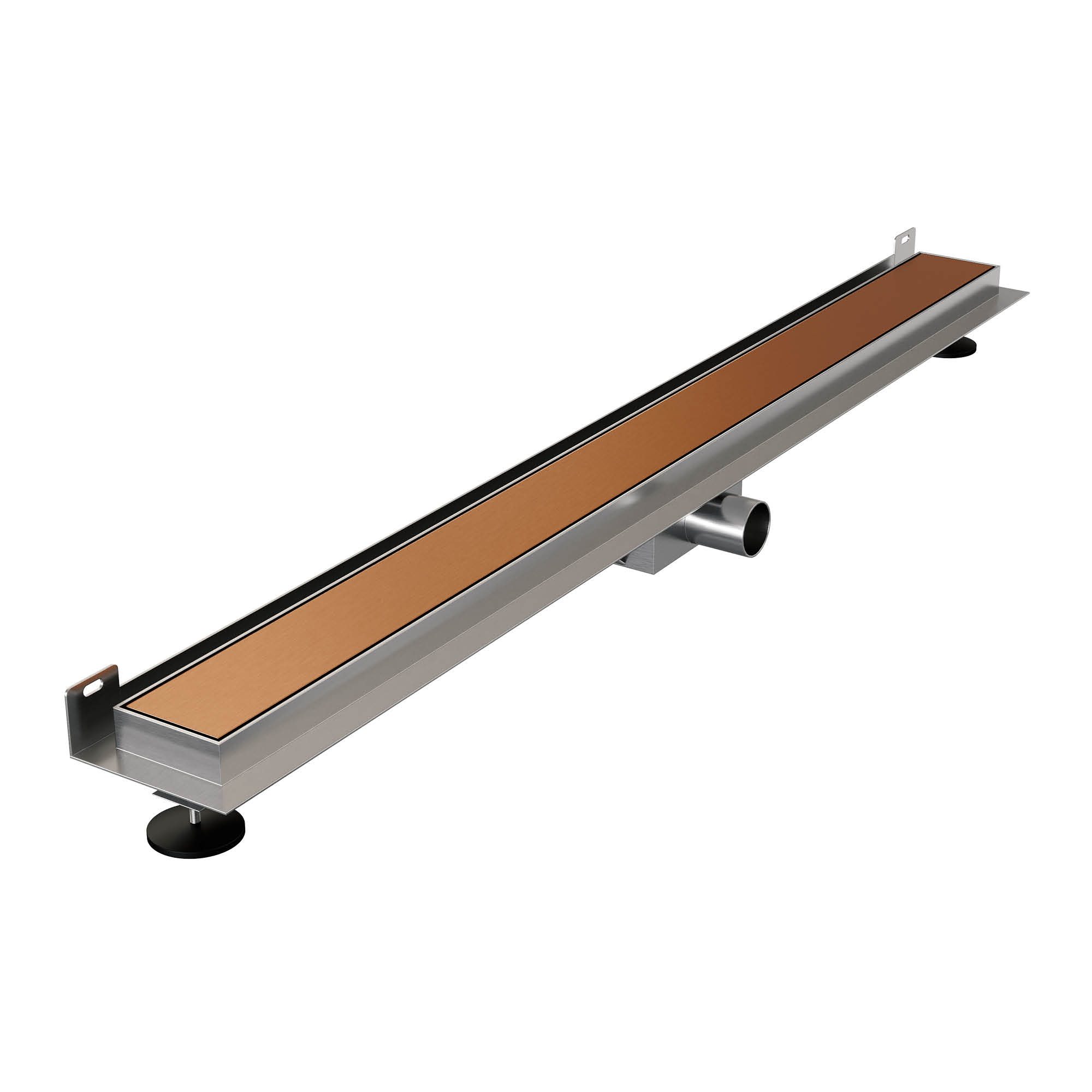 Brauer muur douchegoot met multifunctioneel rooster en muurflens - 90cm - geborsteld koper PVD - DR-MRFW90GK