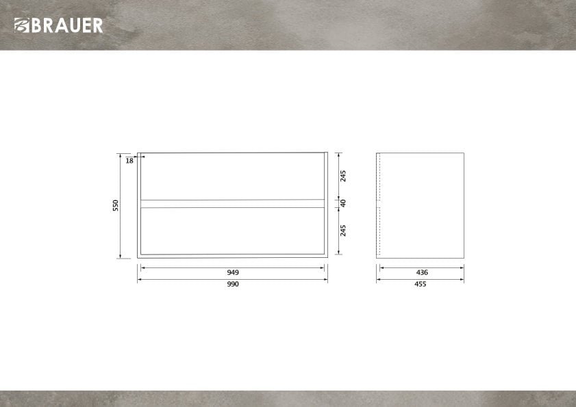 Brauer Adore onderkast 2 lades - 1 uitsparing - 99x45,5cm - MFC - damascus - OK-AR100DA - Afbeelding 2