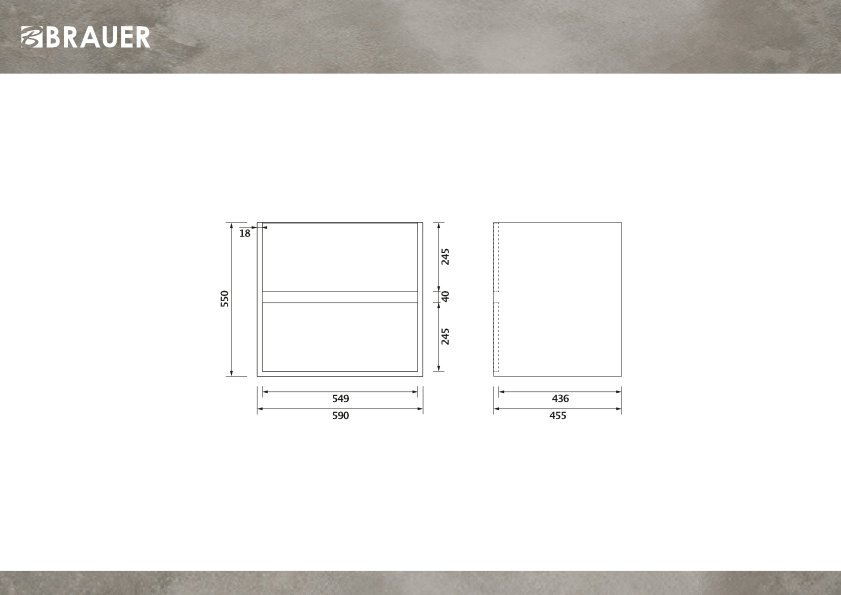 Brauer Adore onderkast 2 lades - 1 uitsparing - 59x45,5cm - MDF - mat mokka - OK-AR60MM - Afbeelding 2