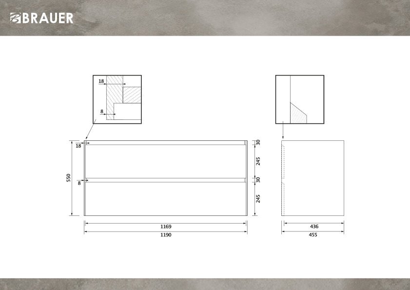 Brauer Inspire onderkast 119x45,5cm - MDF - 2 lades - 2 uitsparingen - mat wit - OK-IN120-2MW - Afbeelding 2