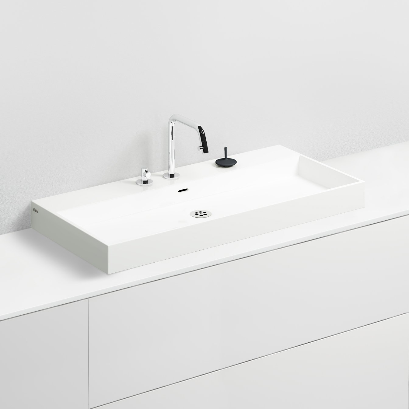 Clou Wash Me wastafel 90x42cm mineraalmarmer - 7 voorbewerkte kraangaten - glans wit - CL/02.26034 - Afbeelding 3