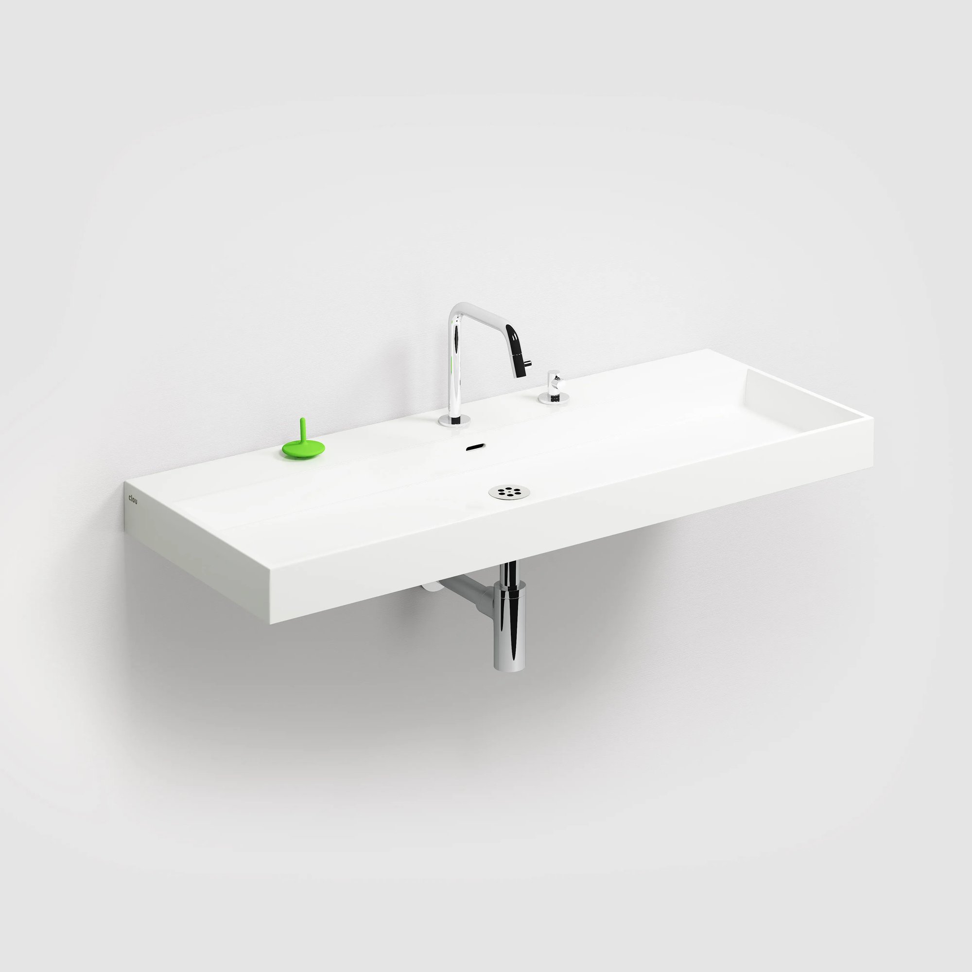 Clou Wash Me wastafel 110x42cm mineraalmarmer - 7 voorbewerkte kraangaten - glans wit - CL/02.26038 - Afbeelding 2