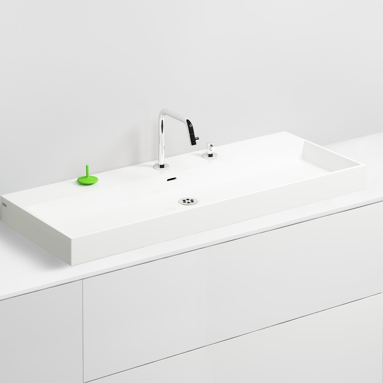 Clou Wash Me wastafel 110x42cm mineraalmarmer - 7 voorbewerkte kraangaten - glans wit - CL/02.26038 - Afbeelding 3