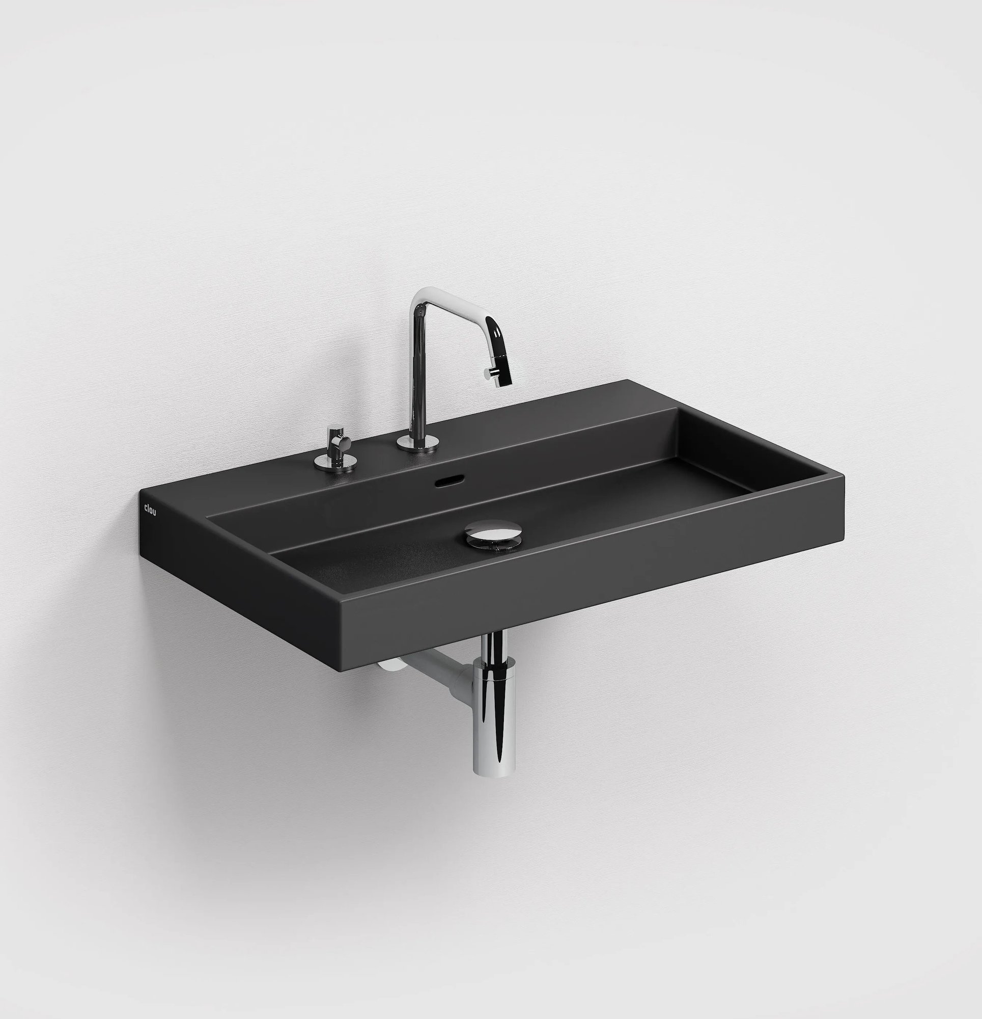 Clou Wash Me wastafel 70x42cm keramiek - 3 voorbewerkte kraangaten - mat zwart - CL/02.30032 - Afbeelding 2