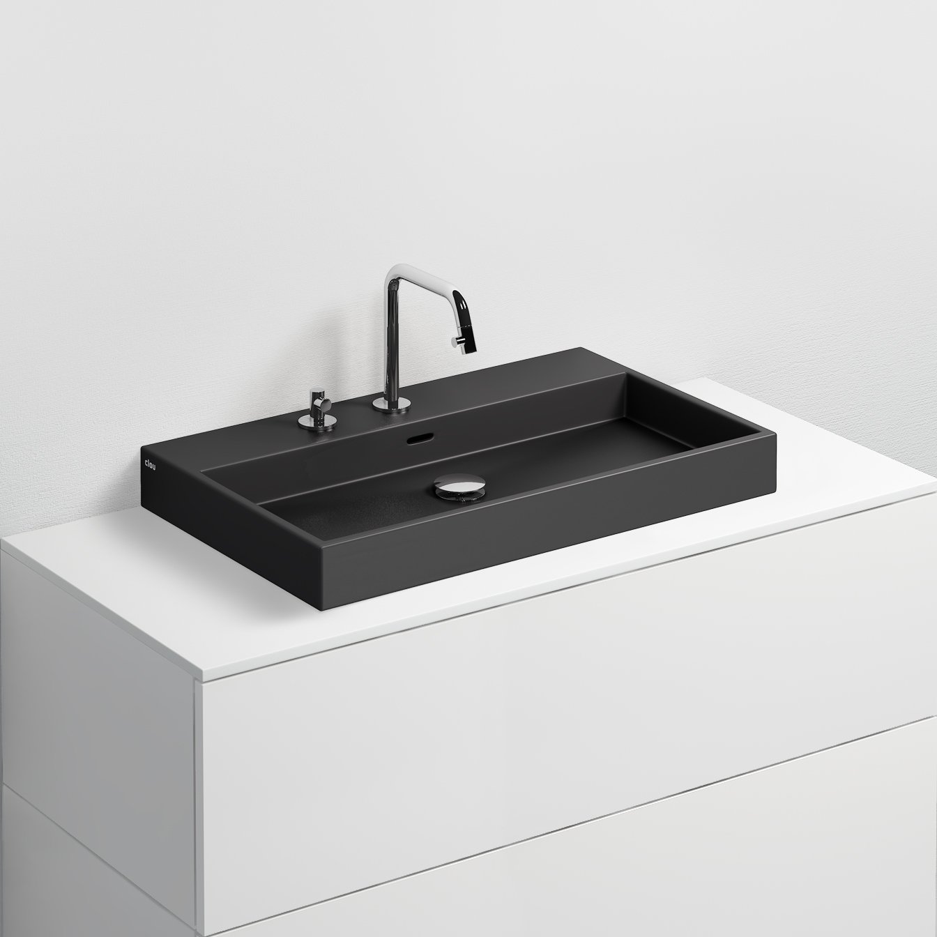 Clou Wash Me wastafel 70x42cm keramiek - 3 voorbewerkte kraangaten - mat zwart - CL/02.30032 - Afbeelding 3