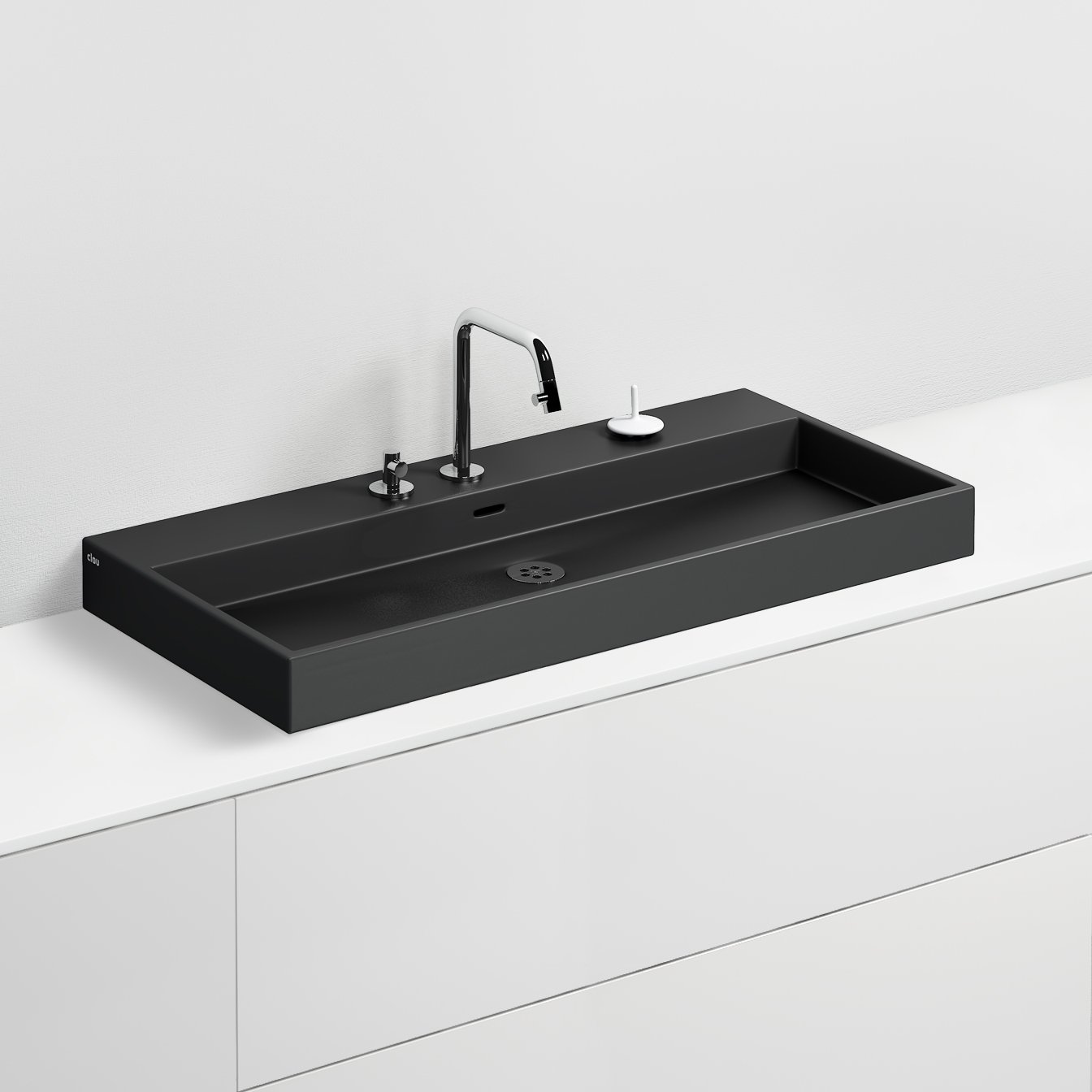 Clou Wash Me wastafel 90x42cm keramiek - 7 voorbewerkte kraangaten - mat zwart - CL/02.30034 - Afbeelding 3