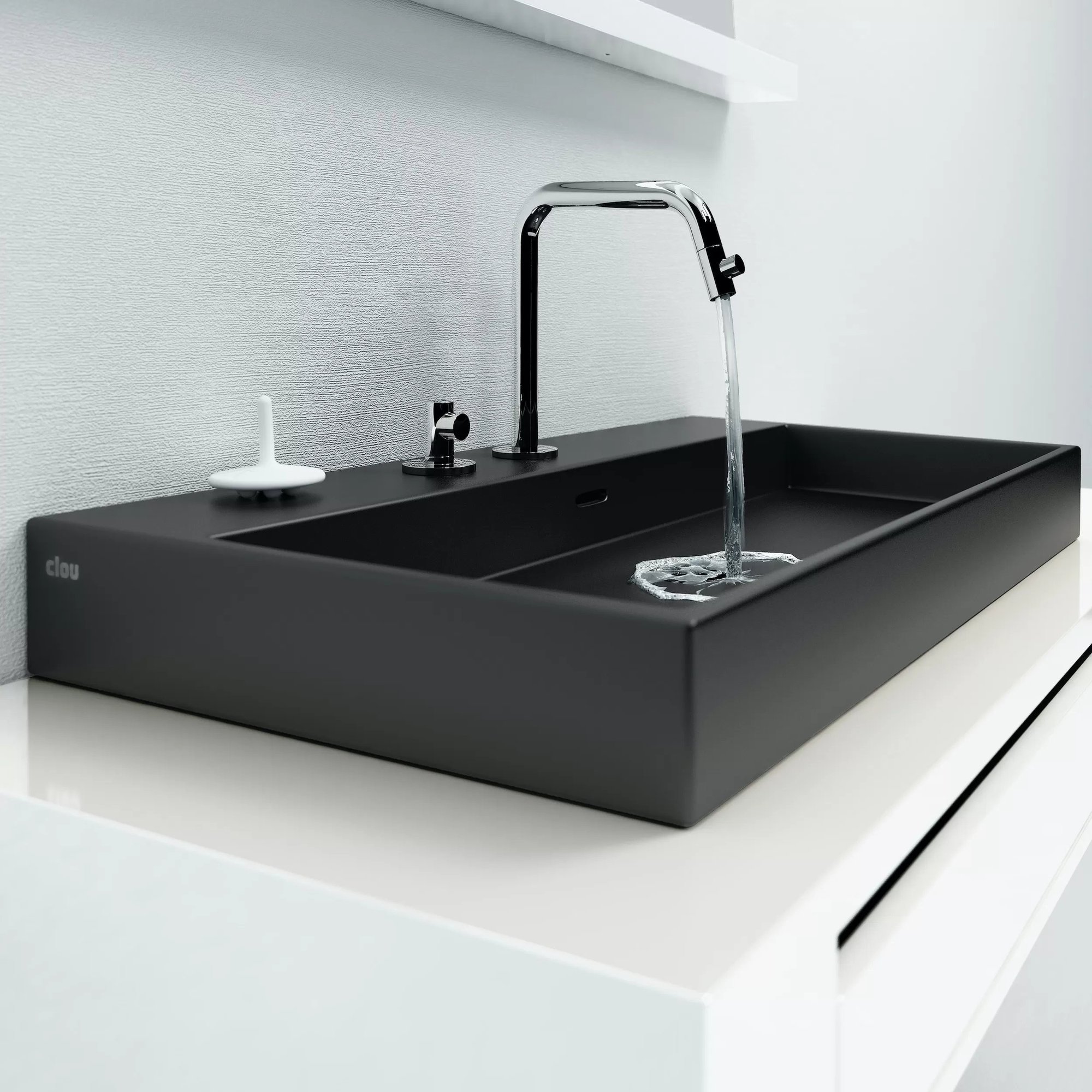 Clou Wash Me wastafel 90x42cm keramiek - 7 voorbewerkte kraangaten - mat zwart - CL/02.30034 - Afbeelding 4