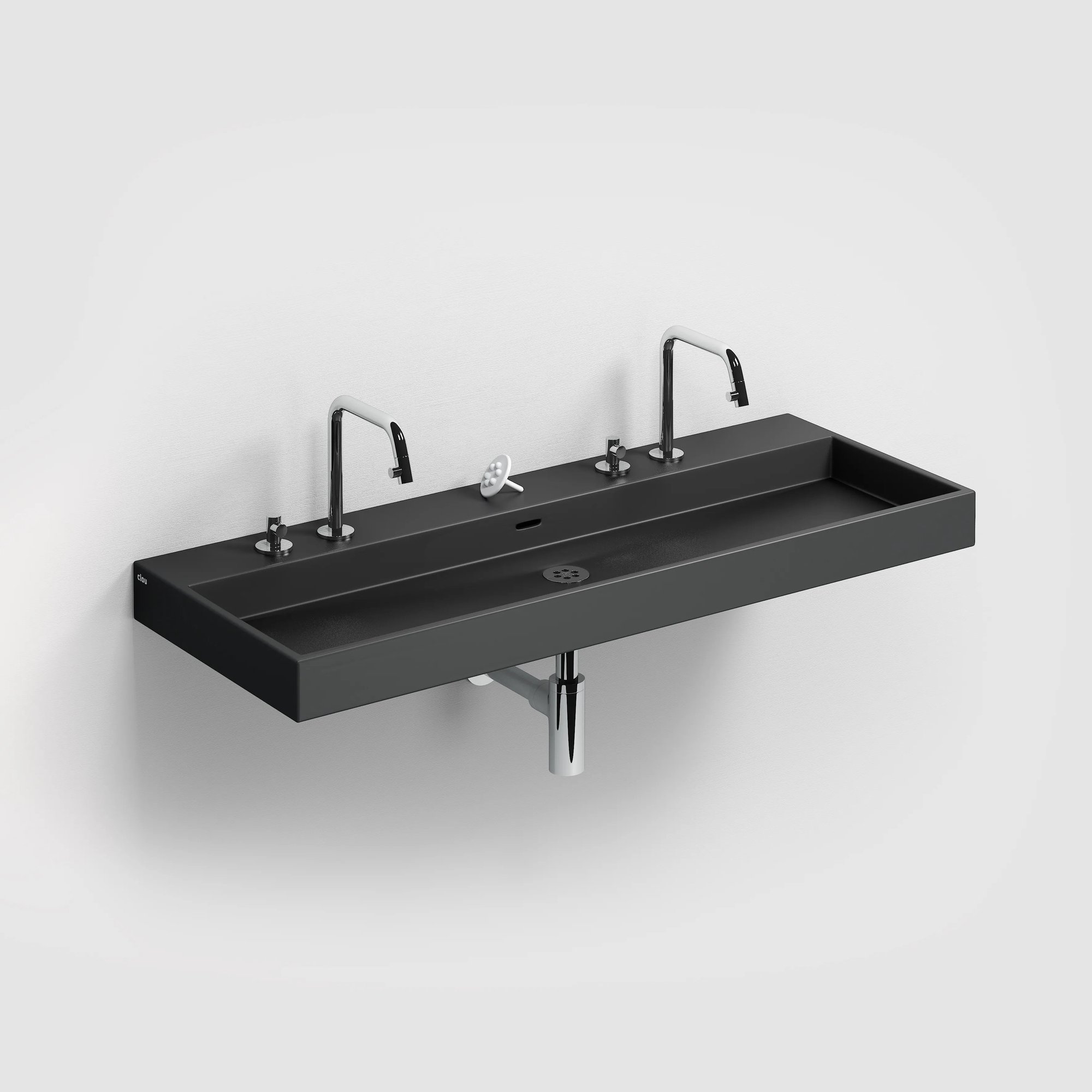 Clou Wash Me wastafel 110x42cm keramiek - 7 voorbewerkte kraangaten - mat zwart - CL/02.30038 - Afbeelding 2