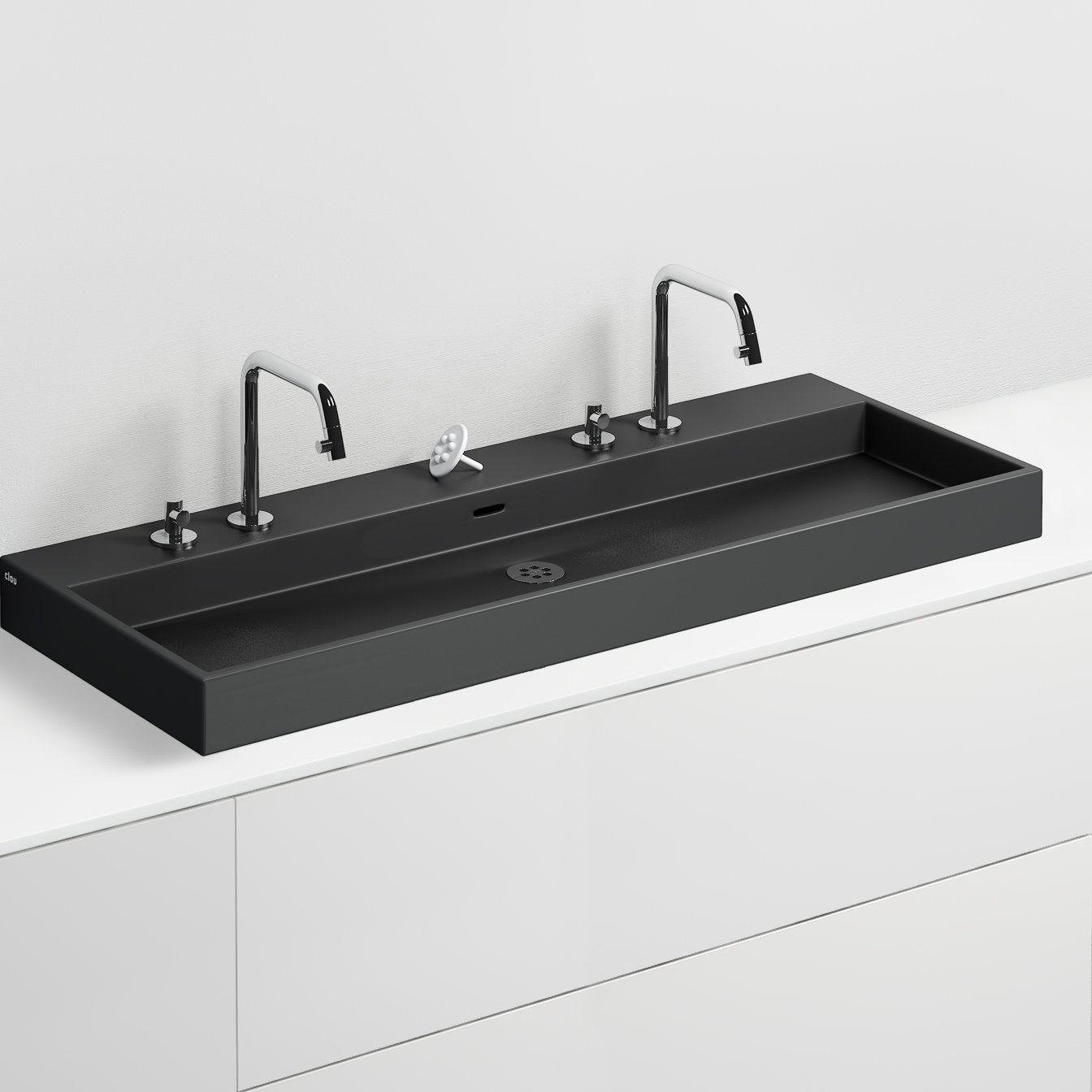 Clou Wash Me wastafel 110x42cm keramiek - 7 voorbewerkte kraangaten - mat zwart - CL/02.30038 - Afbeelding 3