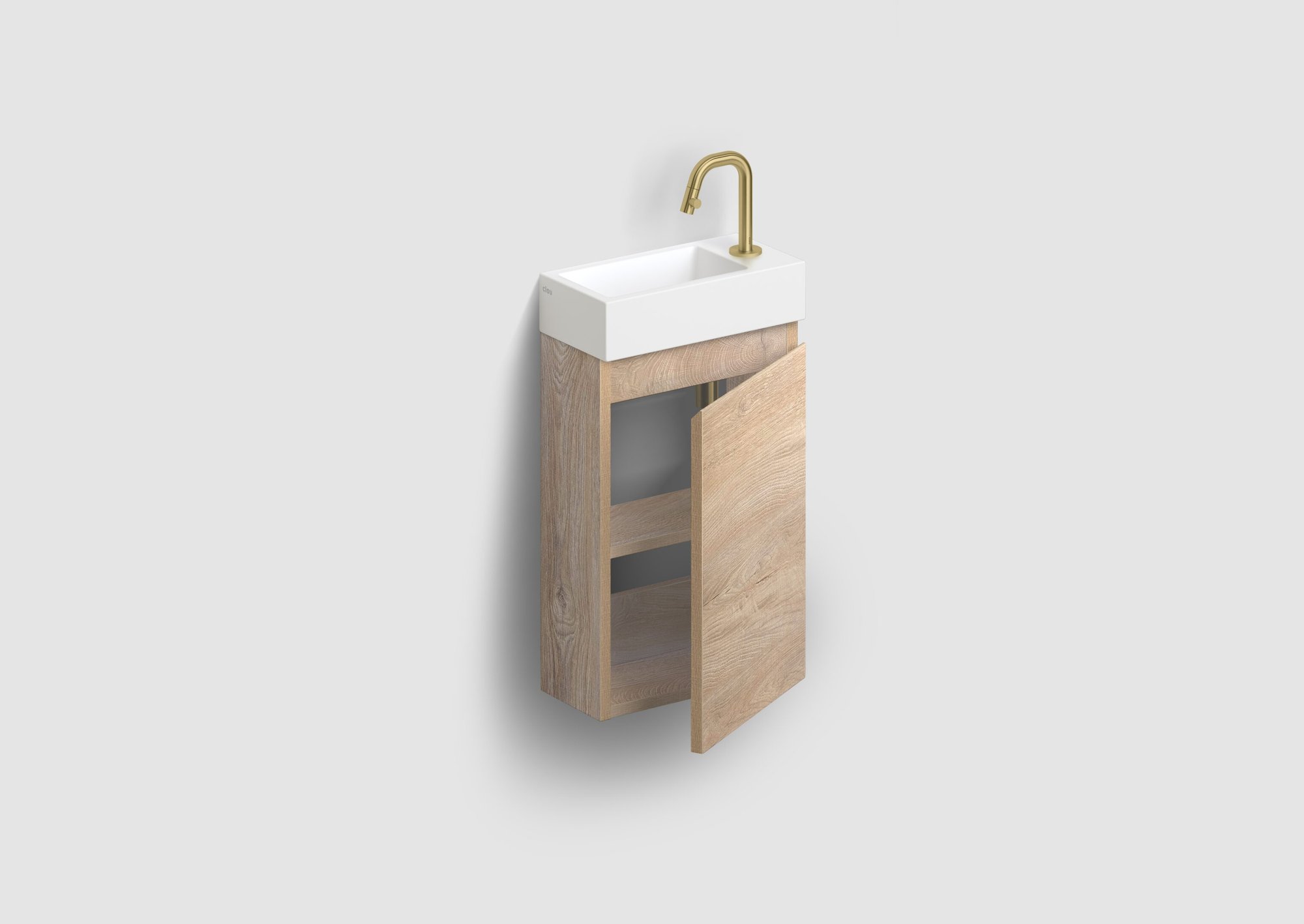 Clou Flush 3 fonteinmeubel 36x18cm keramiek - grieks eiken rechts - met kraangat - mat wit - CL/03.02030 - IB/07.16.7036.63 - Afbeelding 3
