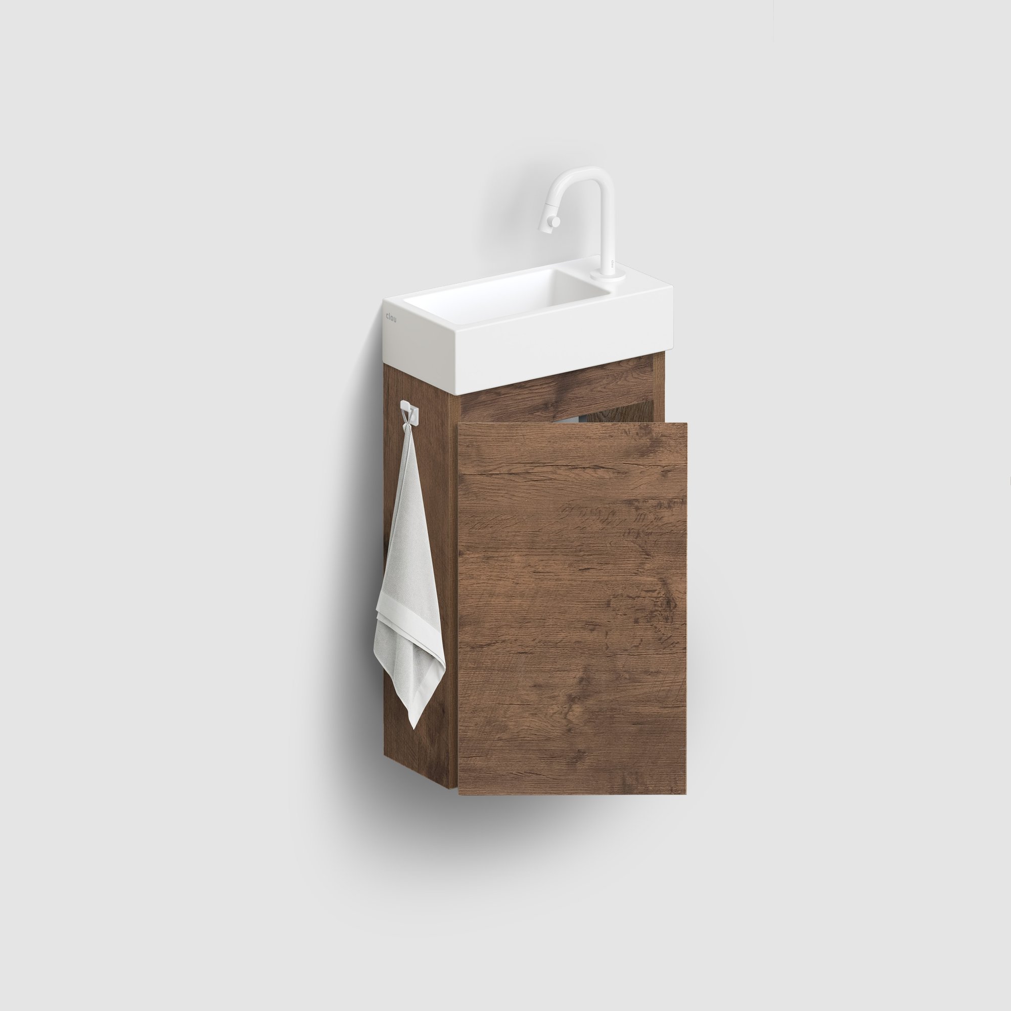 Clou Flush 3 fonteinmeubel 36x18cm keramiek - donker eiken links - met kraangat - mat wit - CL/03.02030 - IB/07.16.7036.64.L - Afbeelding 2