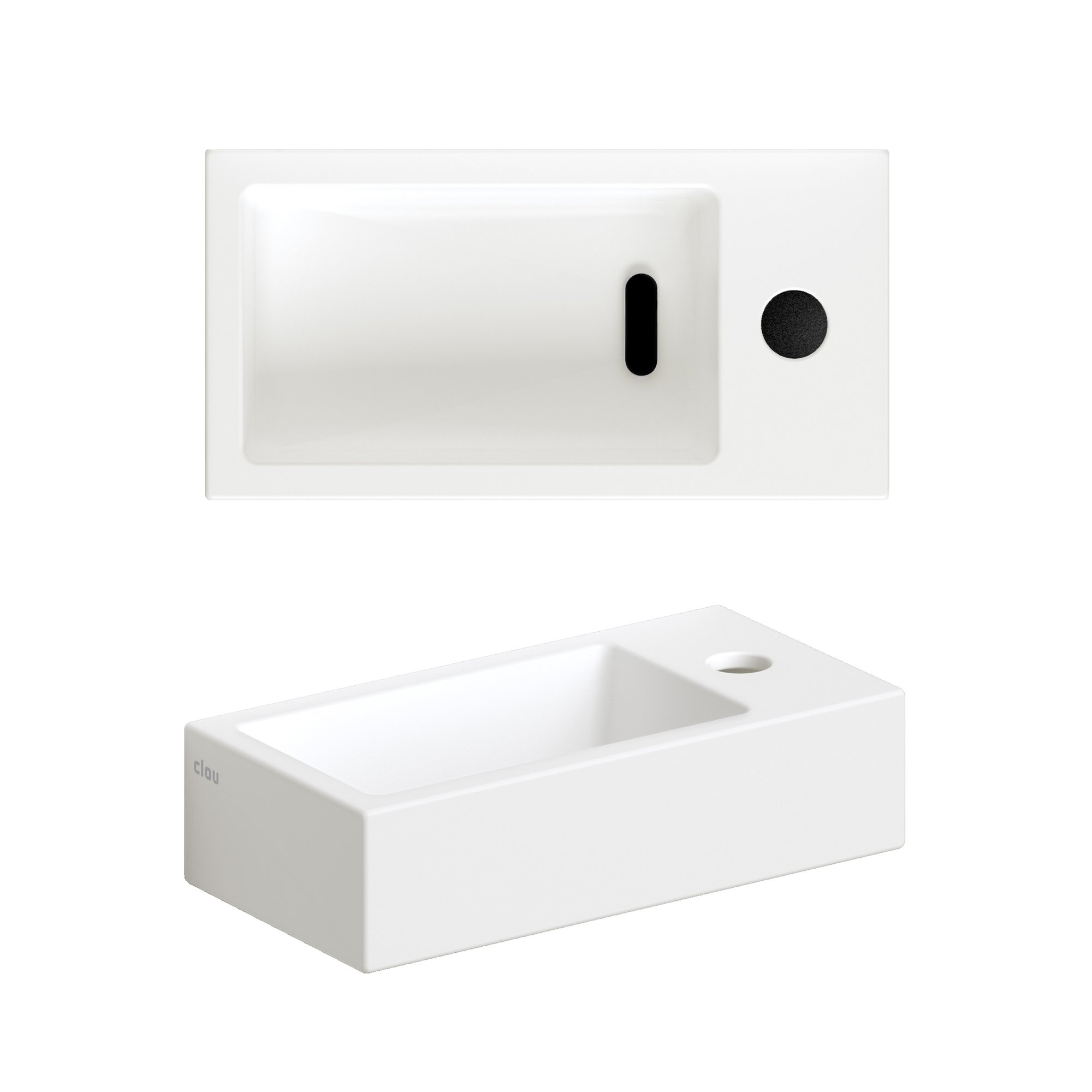 Clou Flush 3 fonteinmeubel 36x18cm keramiek - donker eiken links - met kraangat - mat wit - CL/03.02030 - IB/07.16.7036.64.L - Afbeelding 3