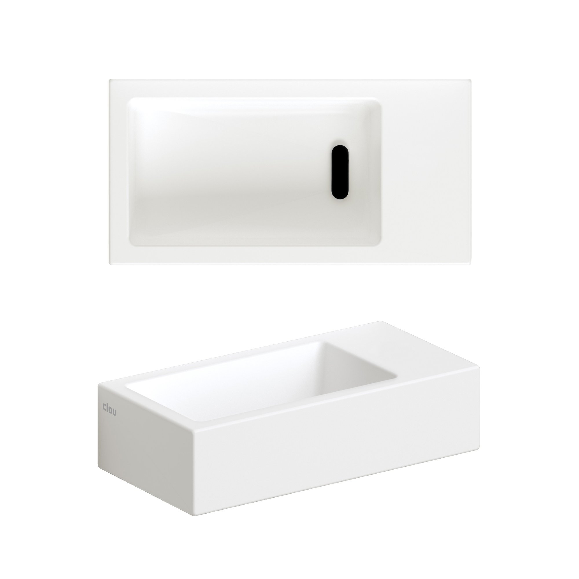 Clou Flush 3 fonteinmeubel 36x18cm keramiek - donker eiken links - zonder kraangat - mat wit - CL/03.02031 - IB/07.16.7036.64.L - Afbeelding 2