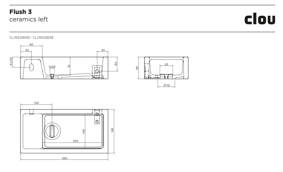Clou Flush 3 fontein 36x18cm keramiek - zonder kraangat - links - mat wit - CL/03.02033 - Afbeelding 4