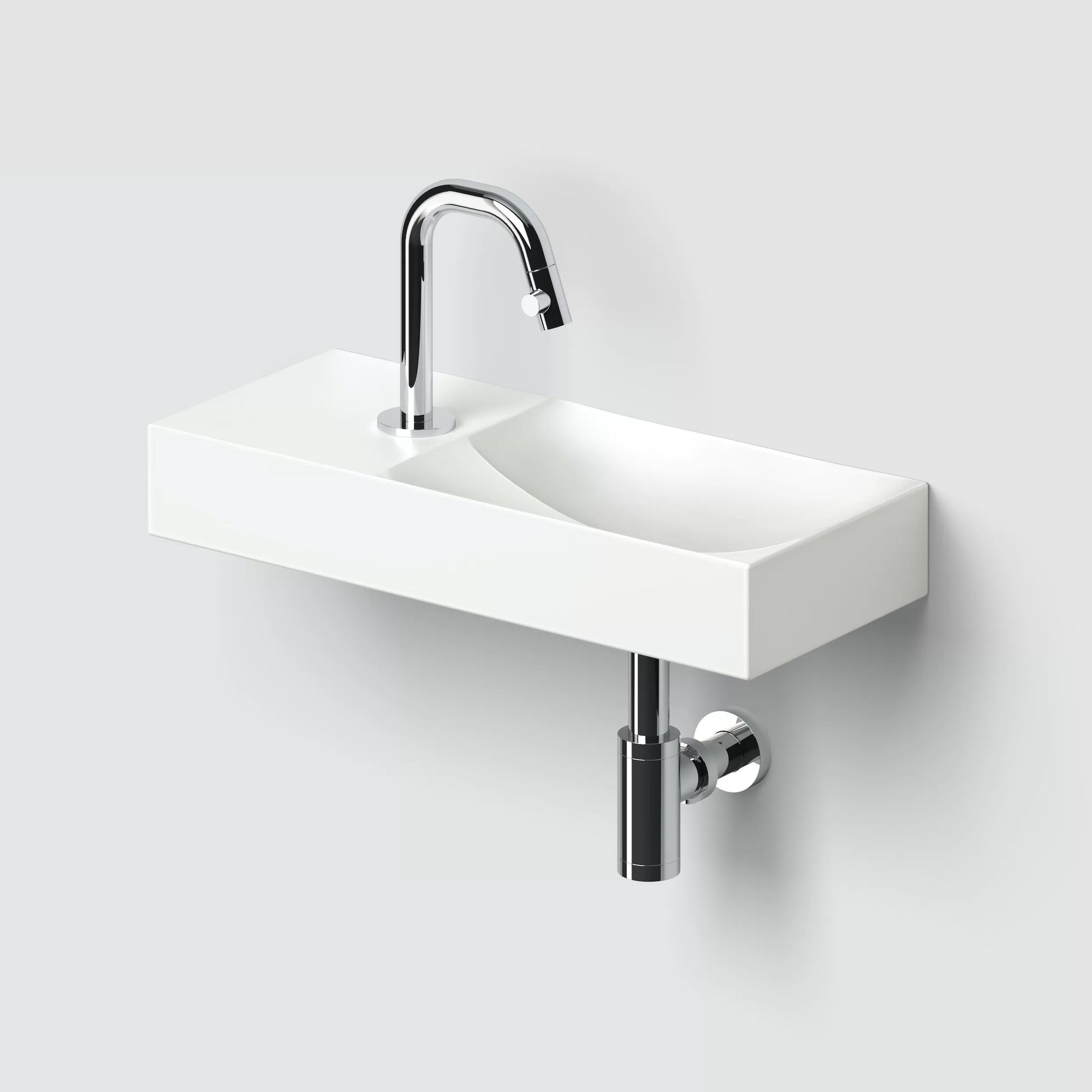 Clou Vale fontein 45x19cm keramiek - met kraangat links - mat wit - CL/03.02162.01.L - Afbeelding 3
